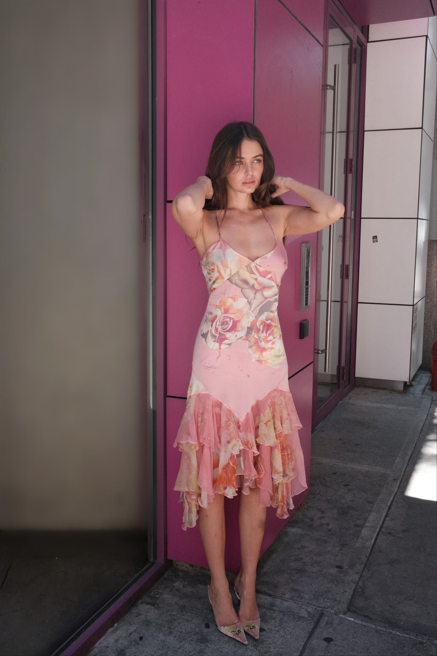 Just Cavalli 2000s Silk Rose Print Dress