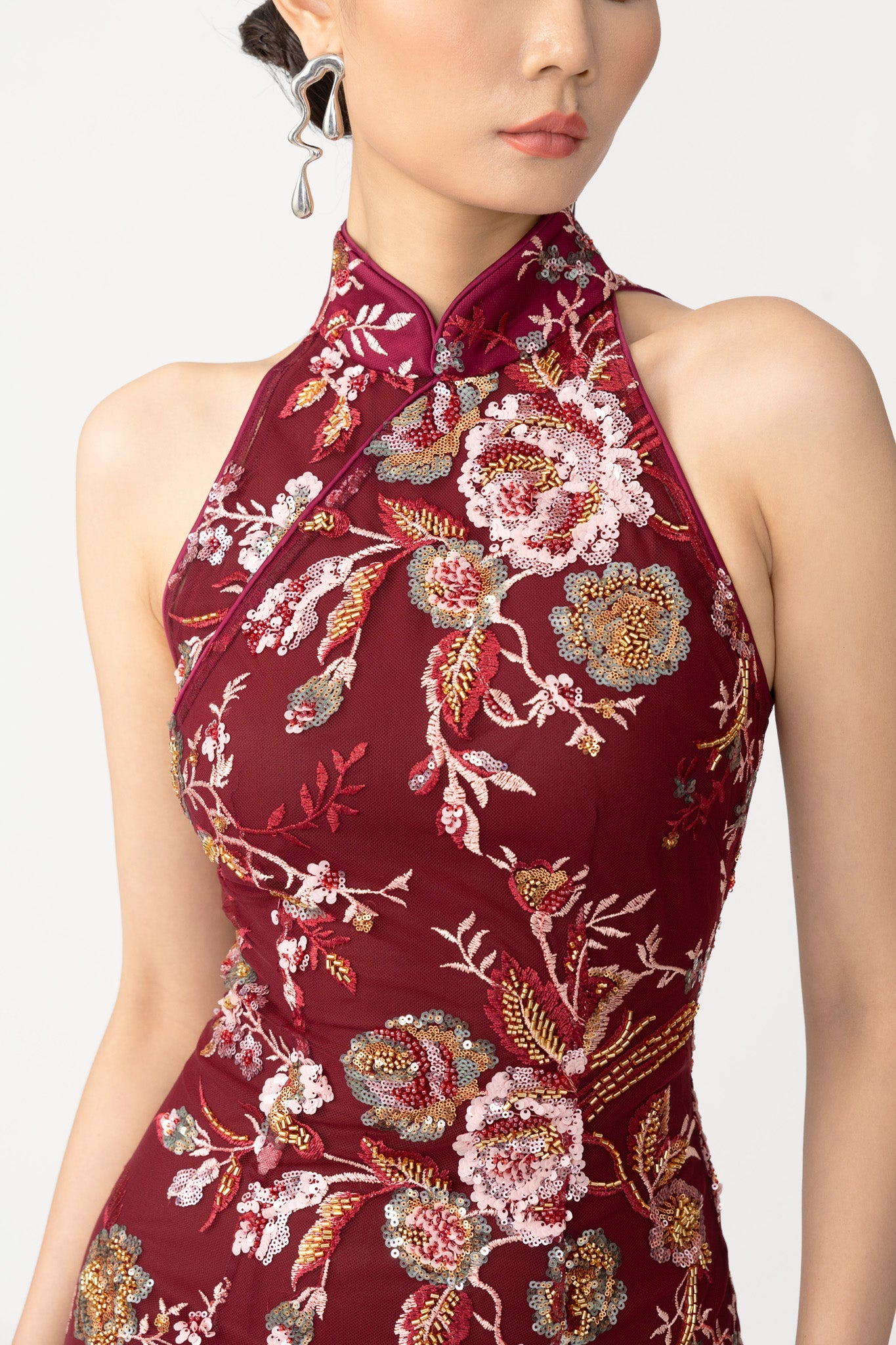 Audra Embroidered Maxi Dress - Oxblood