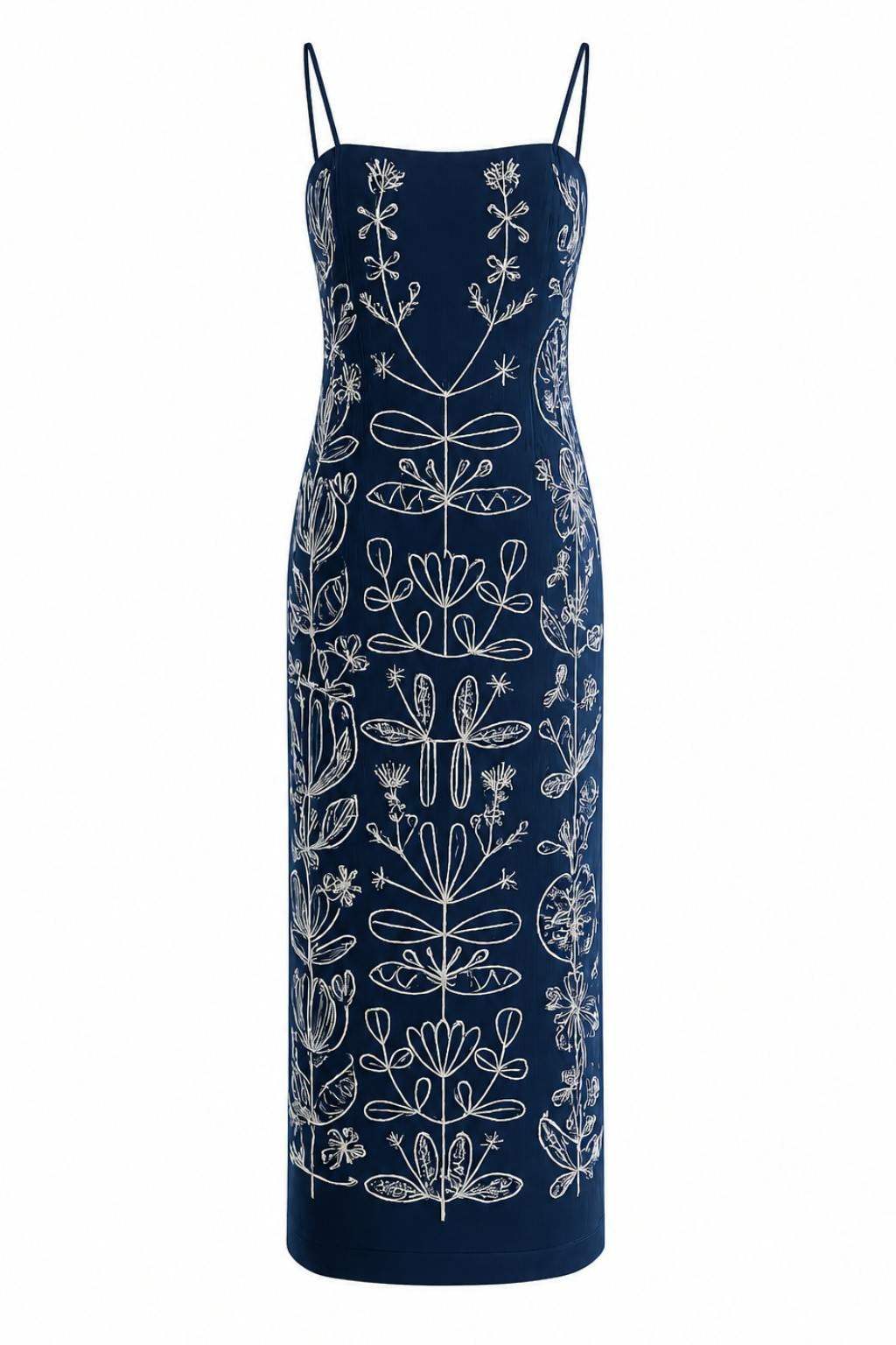Vince Navy Embroidery Midi Dress
