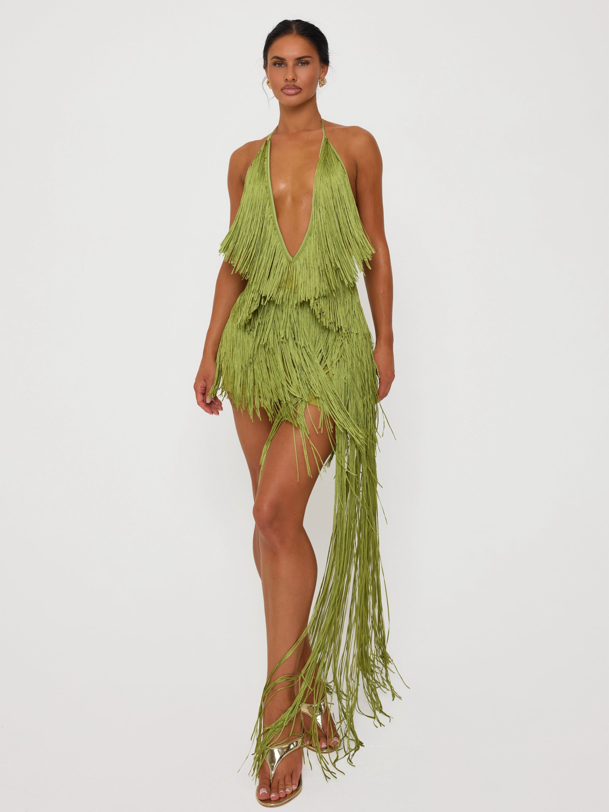 Fringe Dress Palm Leaf - XS