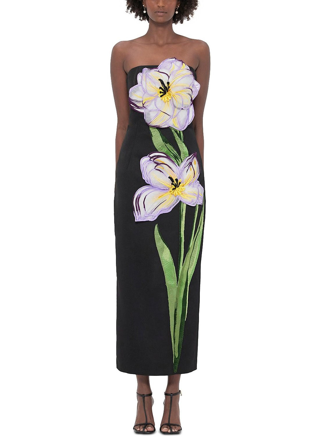 Leo Lin Womens Rayna Appliqué Floral Maxi Dress 6 Ebony - NWT