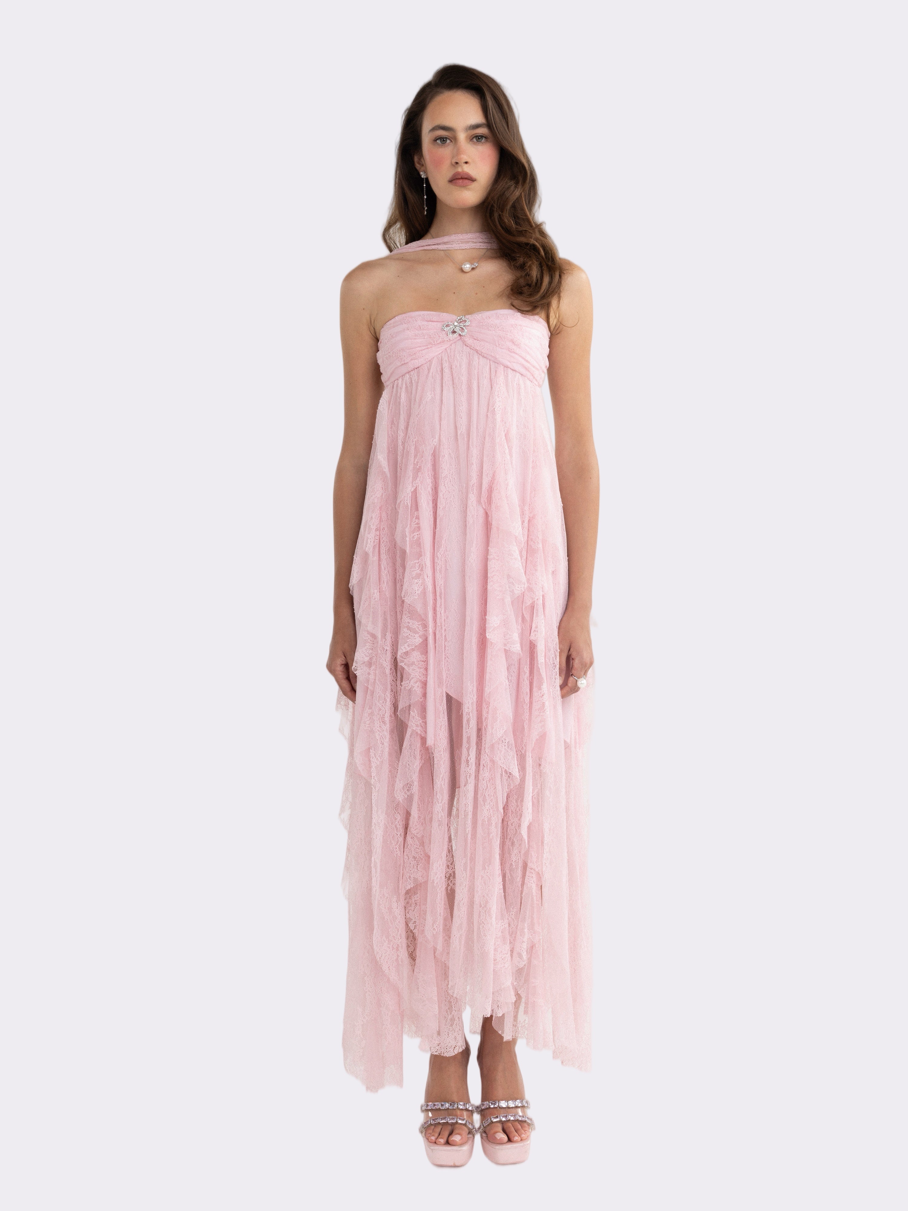 Aurora Halter Lace Pink Dress | Nana Jacqueline