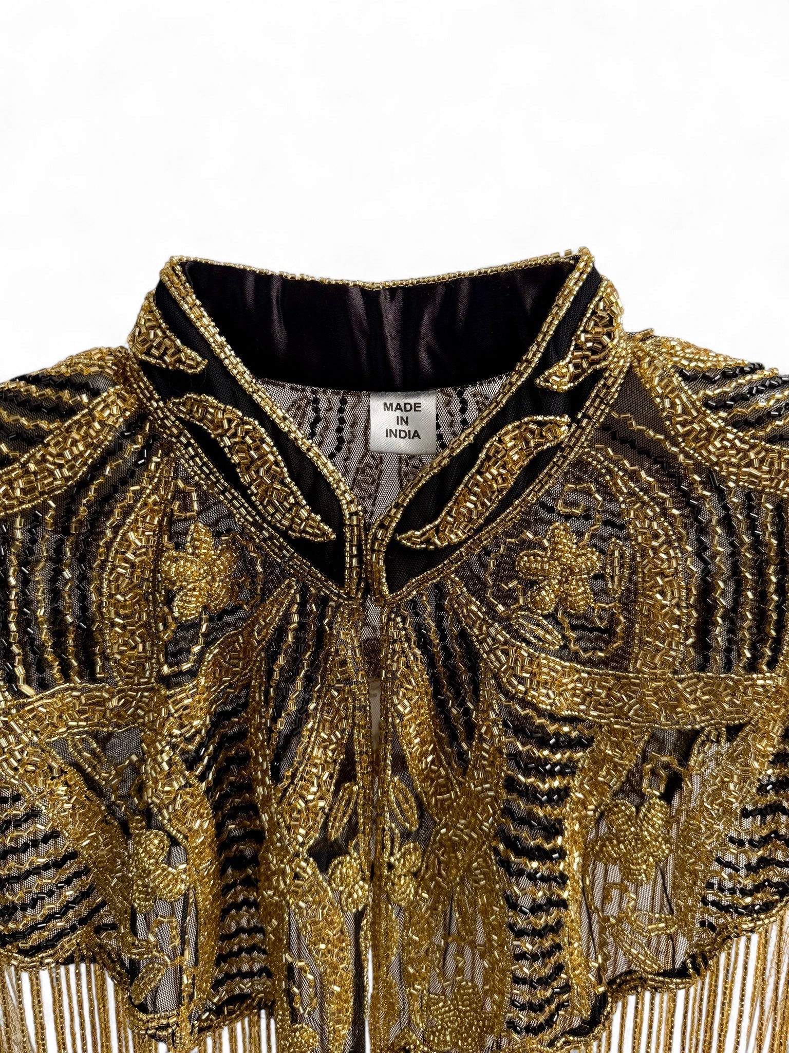 Black & Gold Beaded Fringe Capelet