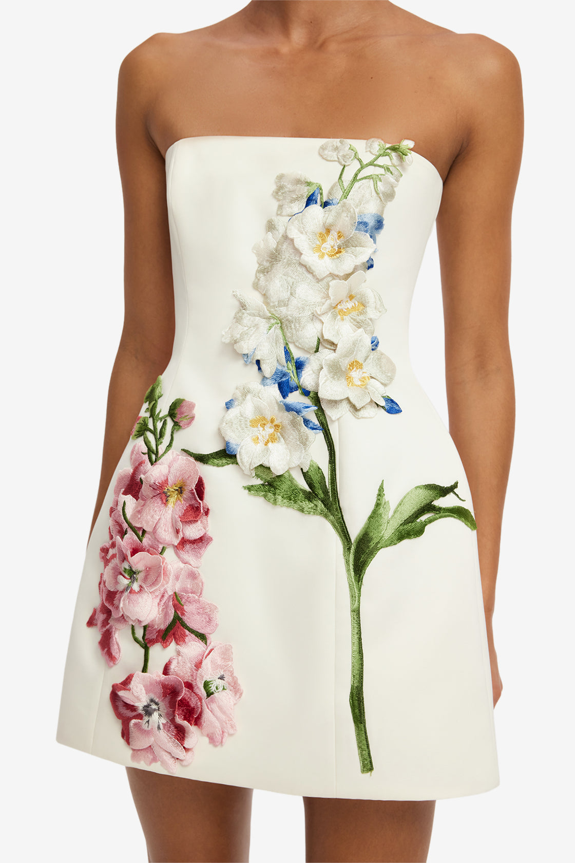Roselle Embroidered Bustier Mini Dress - Snapdragon Print in Snow
