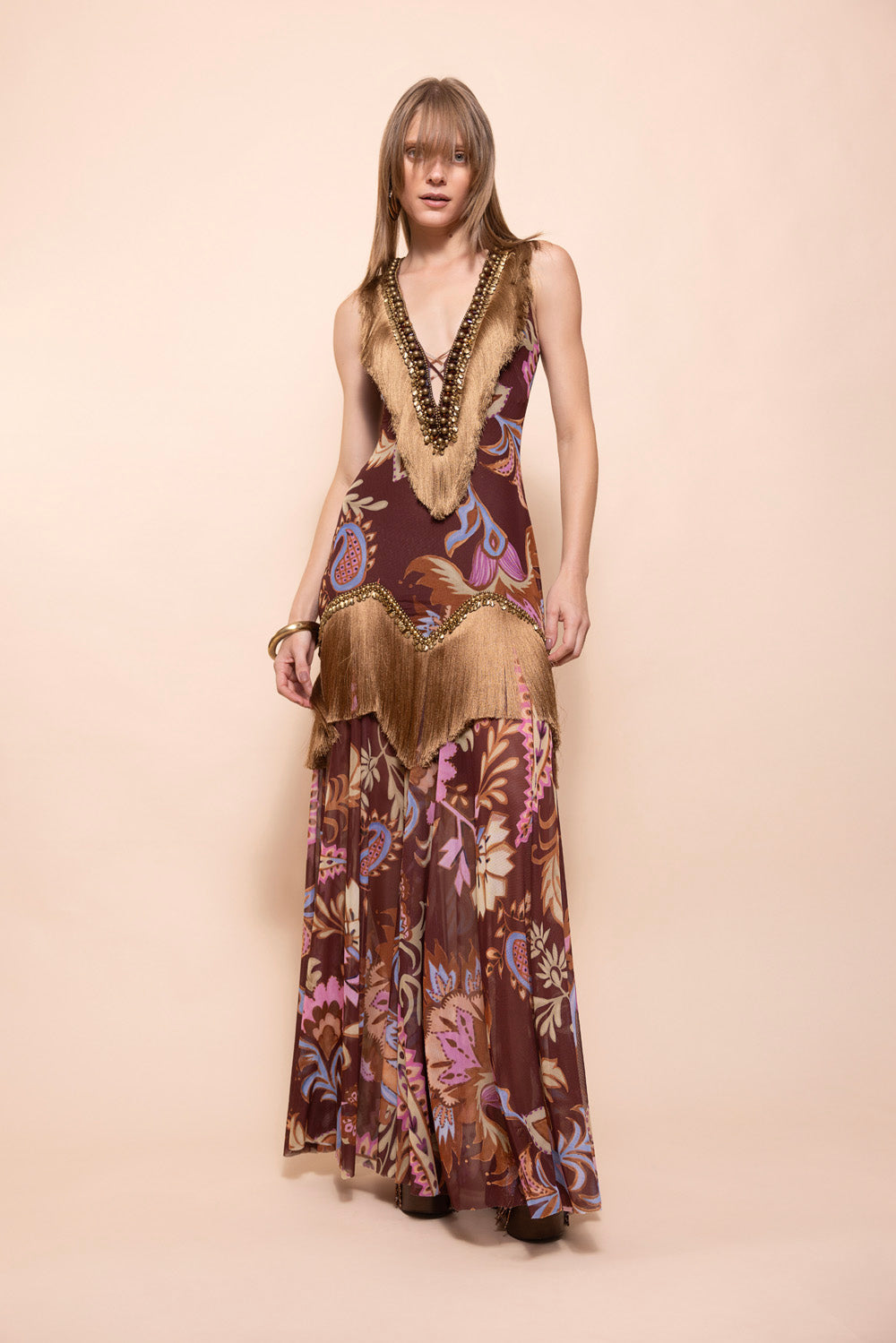VESTIDO LONGO BOHO MARROM