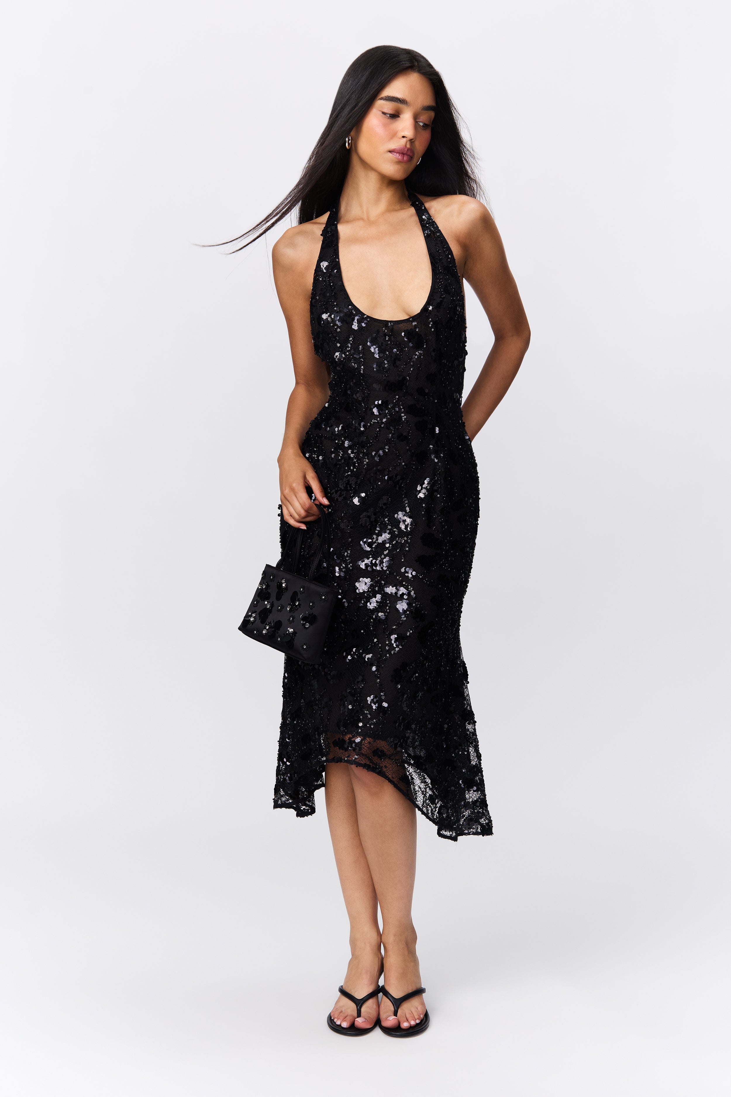 Giselle Sequin Lace Dress - Black