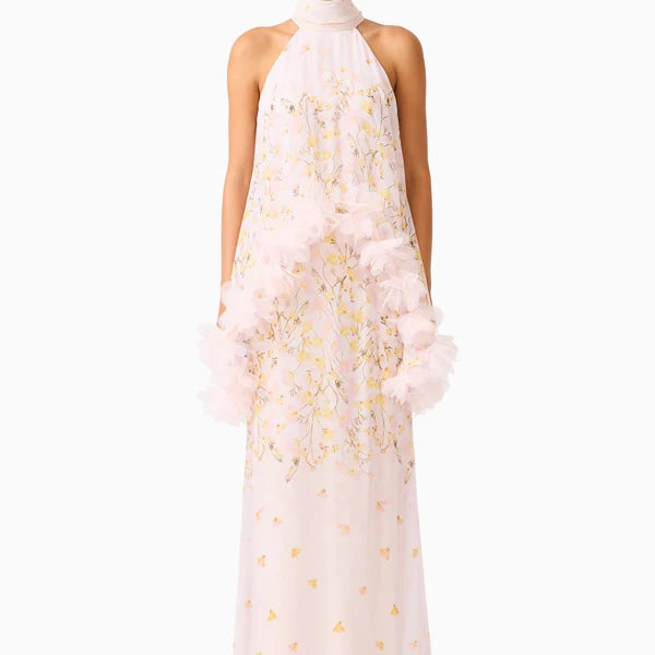 Tulsia Floral Cape Maxi Dress in Pink