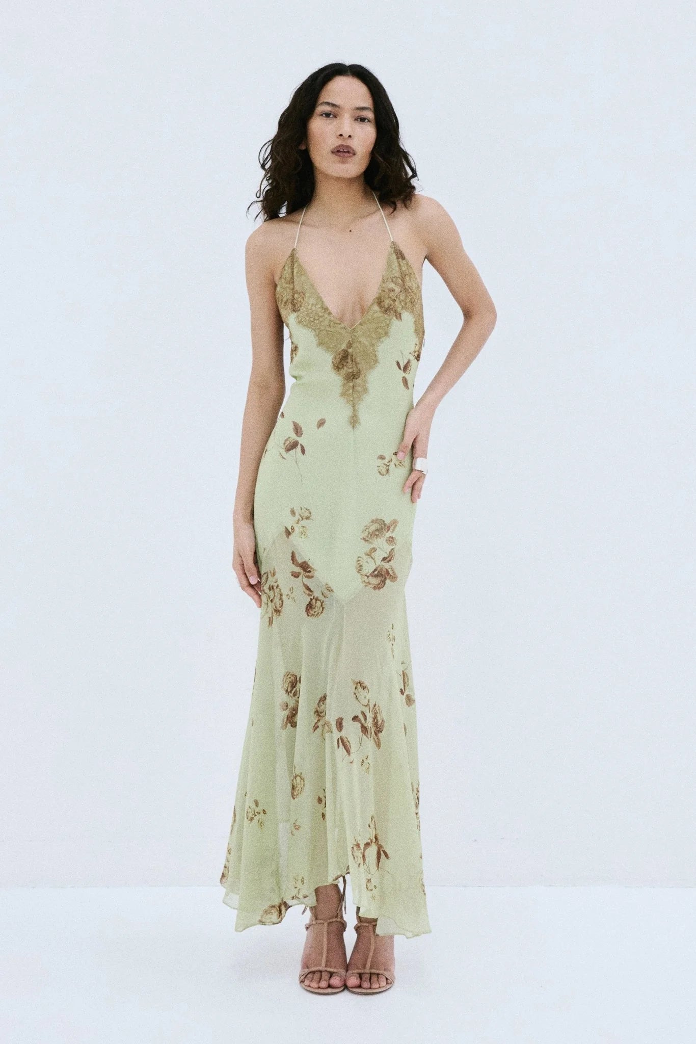 CIELO MIDAXI DRESS & CAPE IN ROSA PALO GREEN VISCOSE GEORGETTE