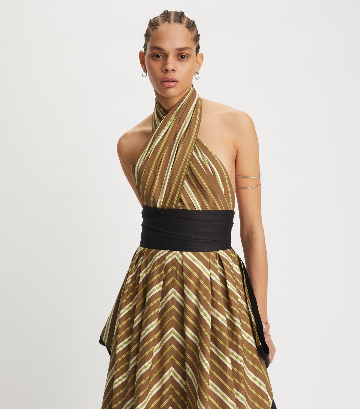 Coffee Stripe Poplin Dress