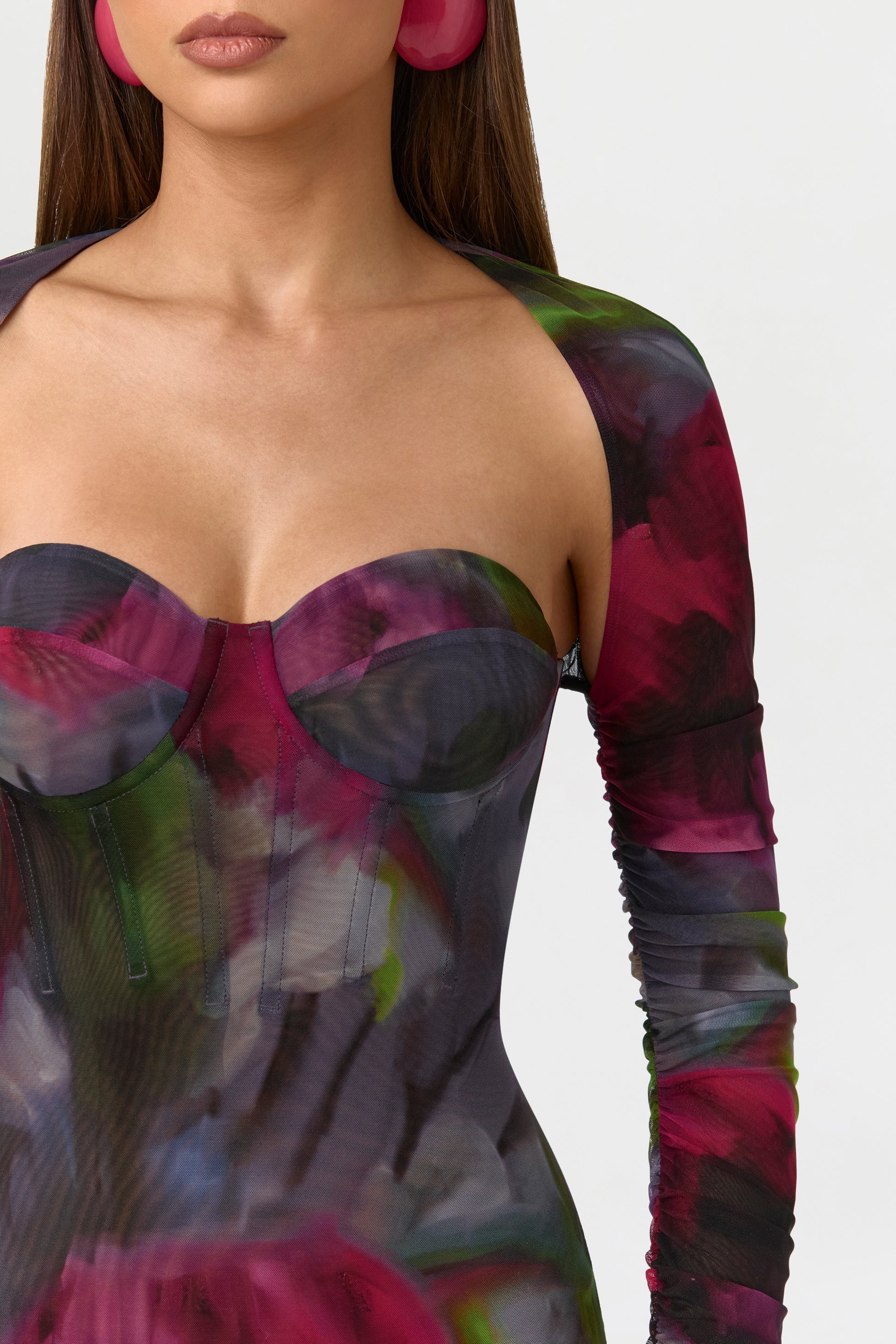Mesh Print Bolero Midi Dress