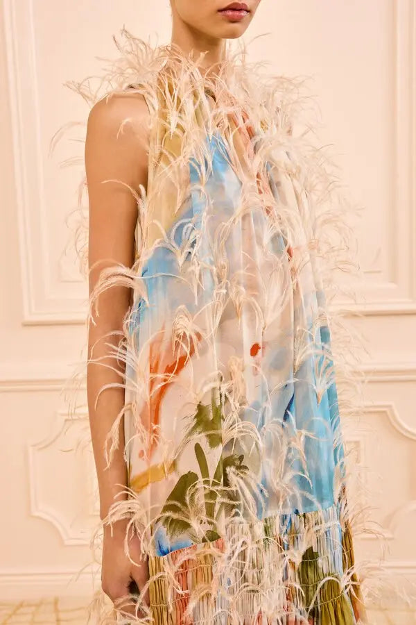 Gossamer Gown With Feather Embroidery