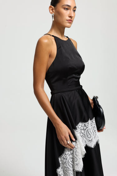 Halter Lace-Trim High-Low Dress
