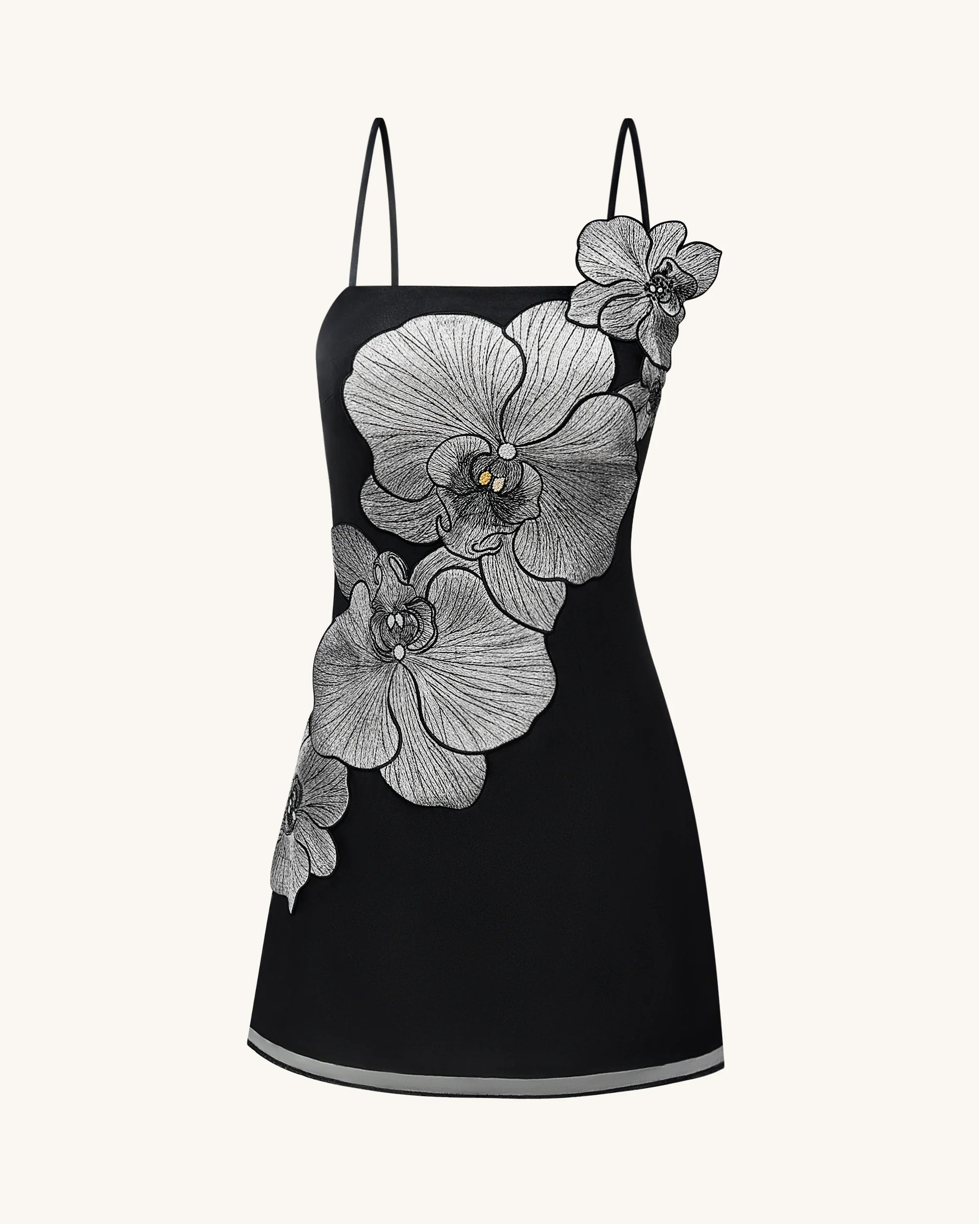 Orchid Appliqué Mini Dress - Black