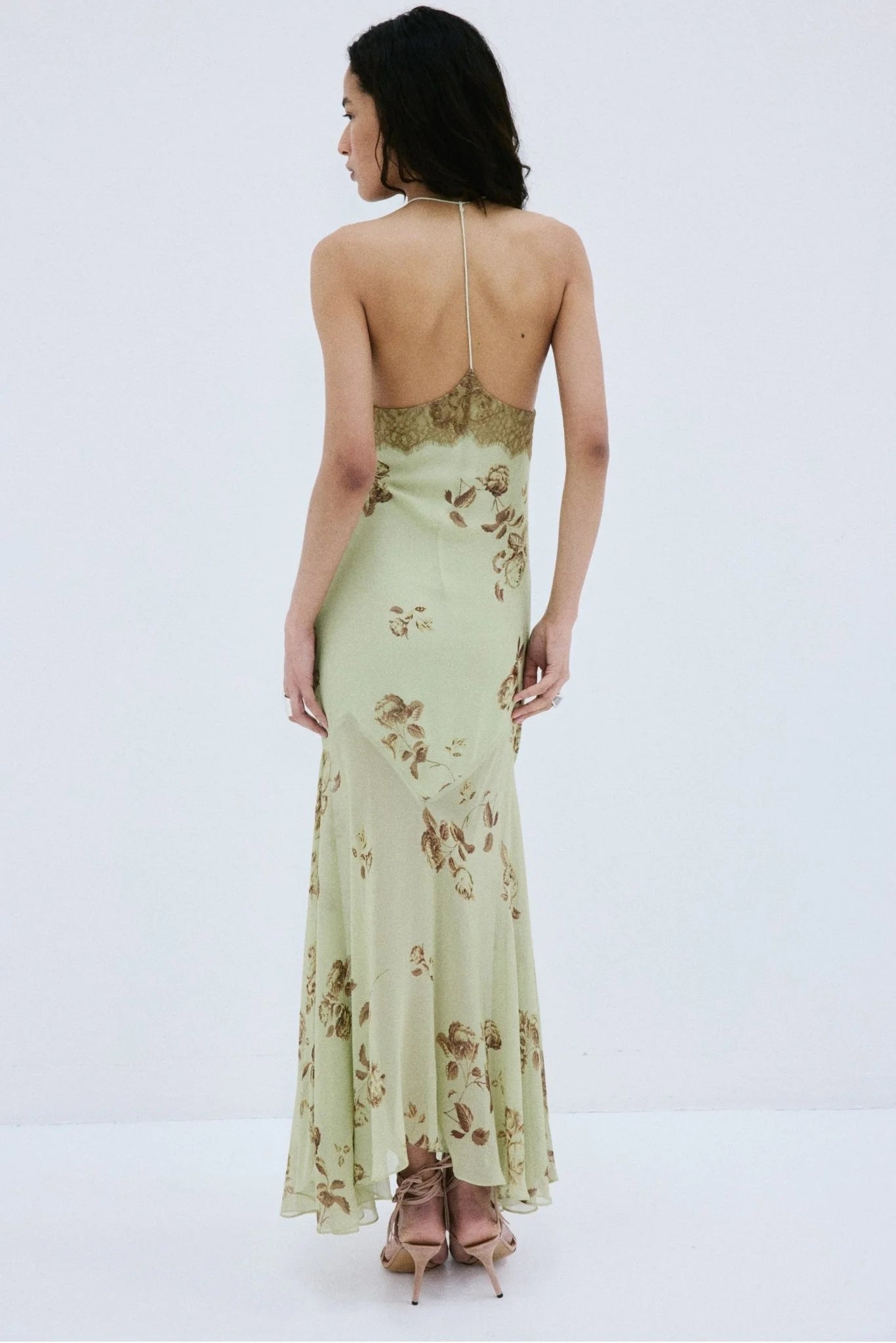 CIELO MIDAXI DRESS & CAPE IN ROSA PALO GREEN VISCOSE GEORGETTE