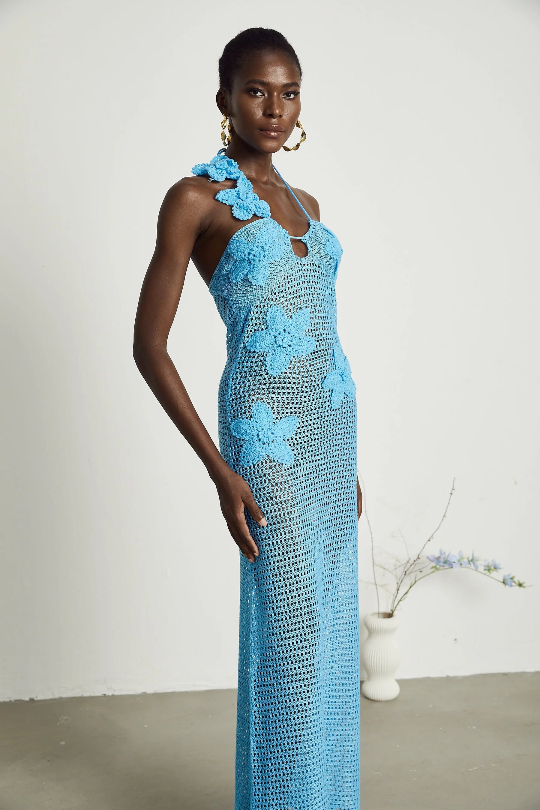Diane crochet faux-flower embellished maxi dress