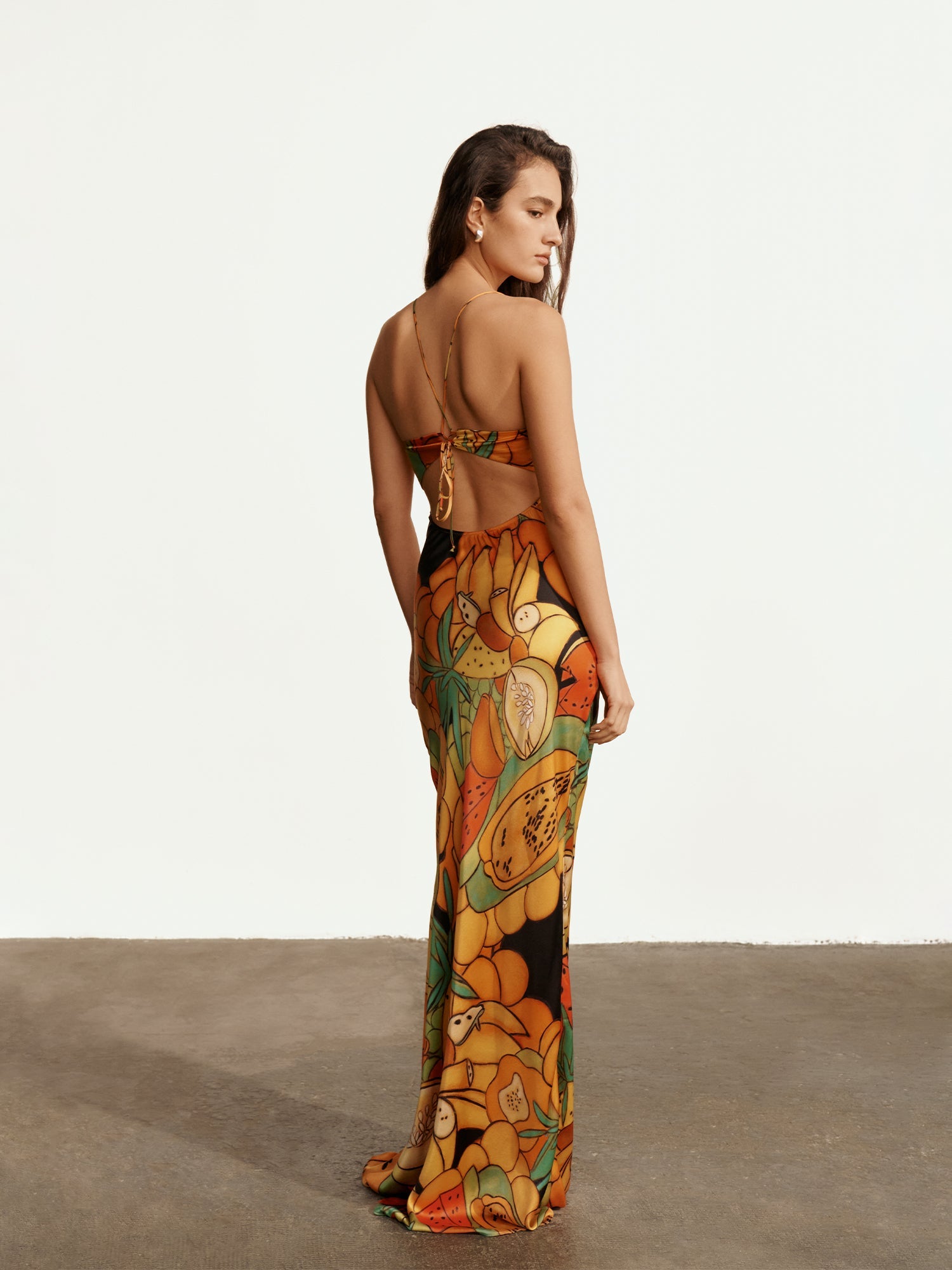 Frutas Silk Satin Long Dress