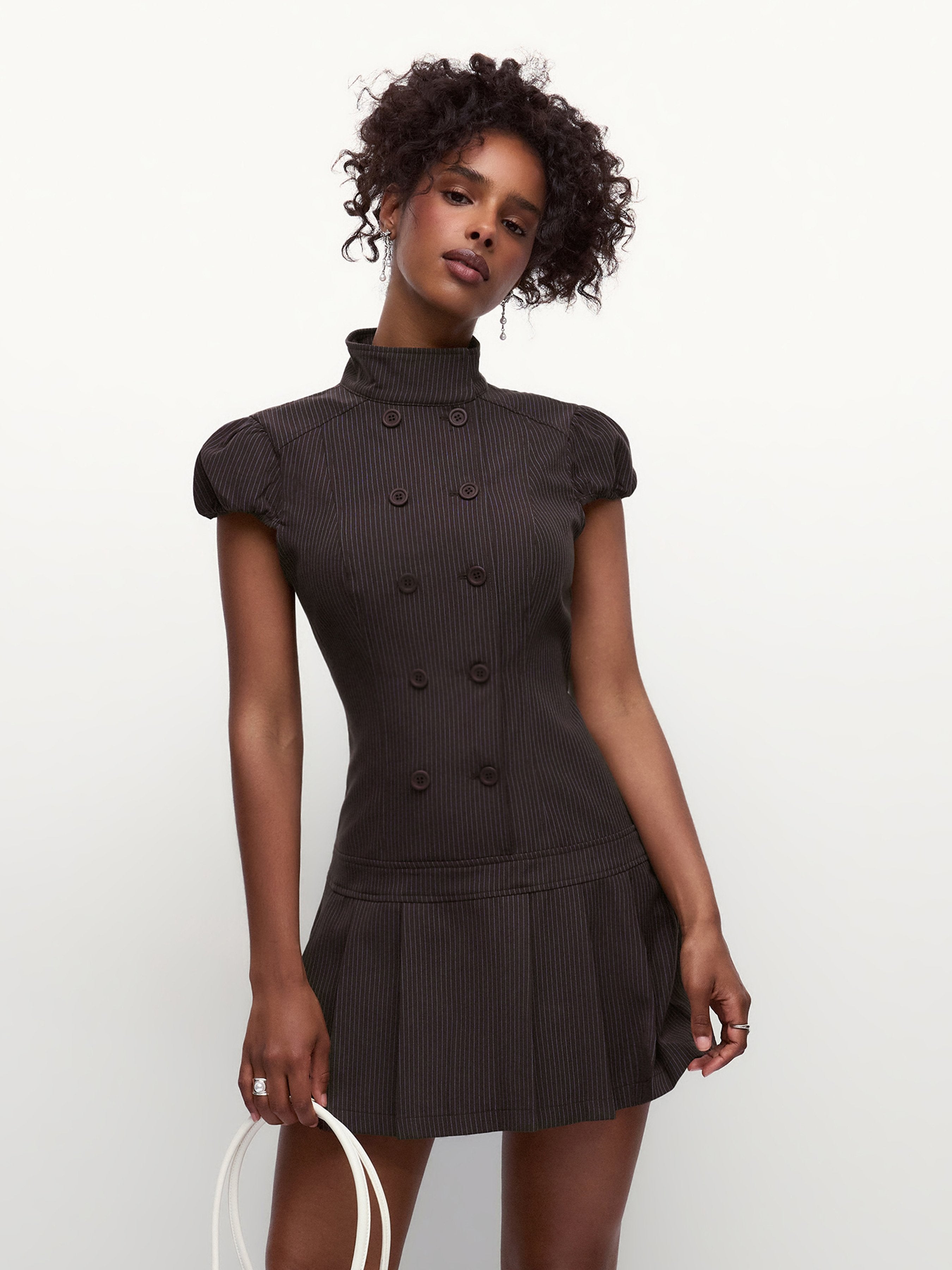 Vestido Secreto de Rayas con Doble Botonadura