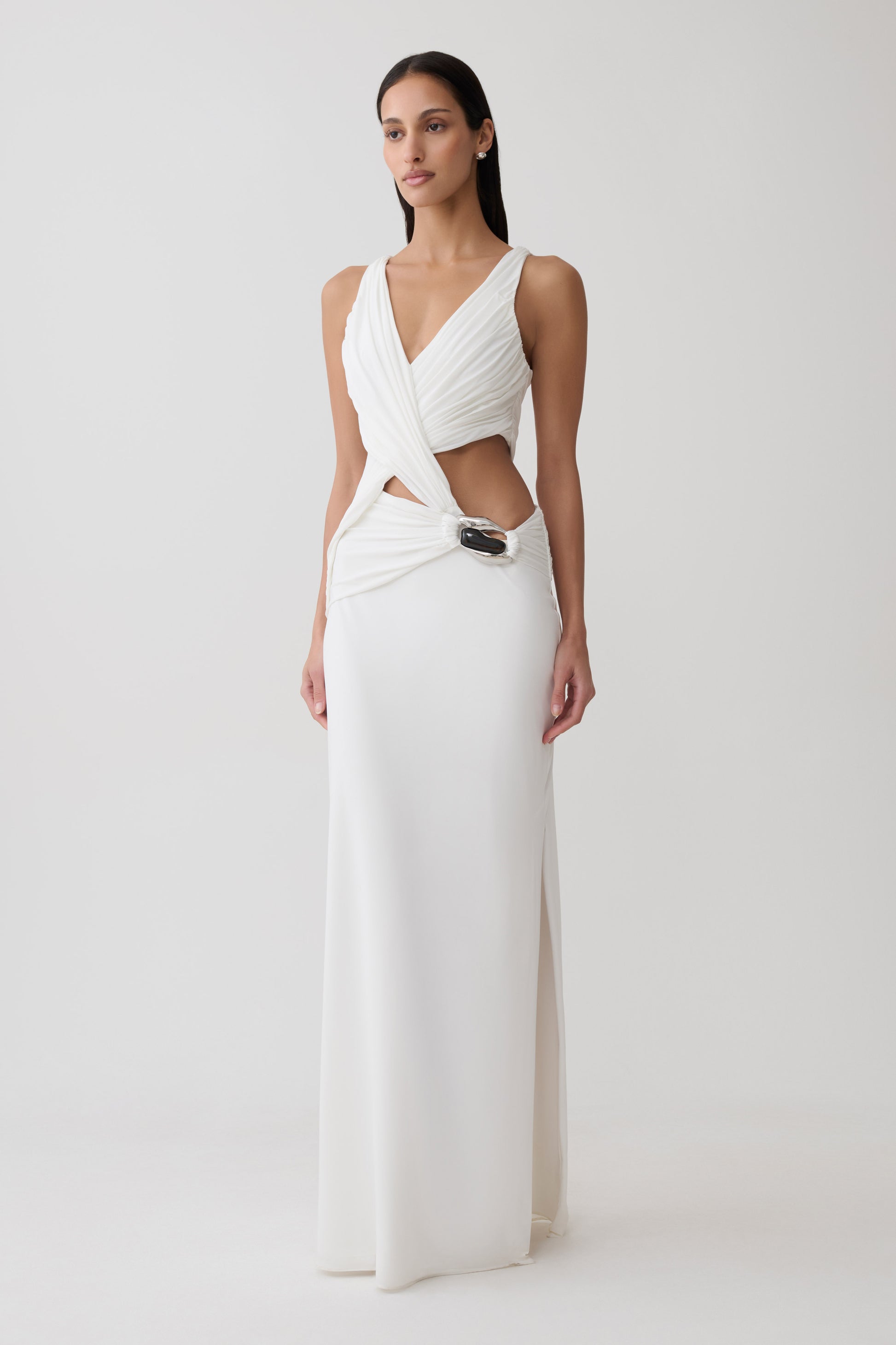 Draped Jersey Gown With Hardware