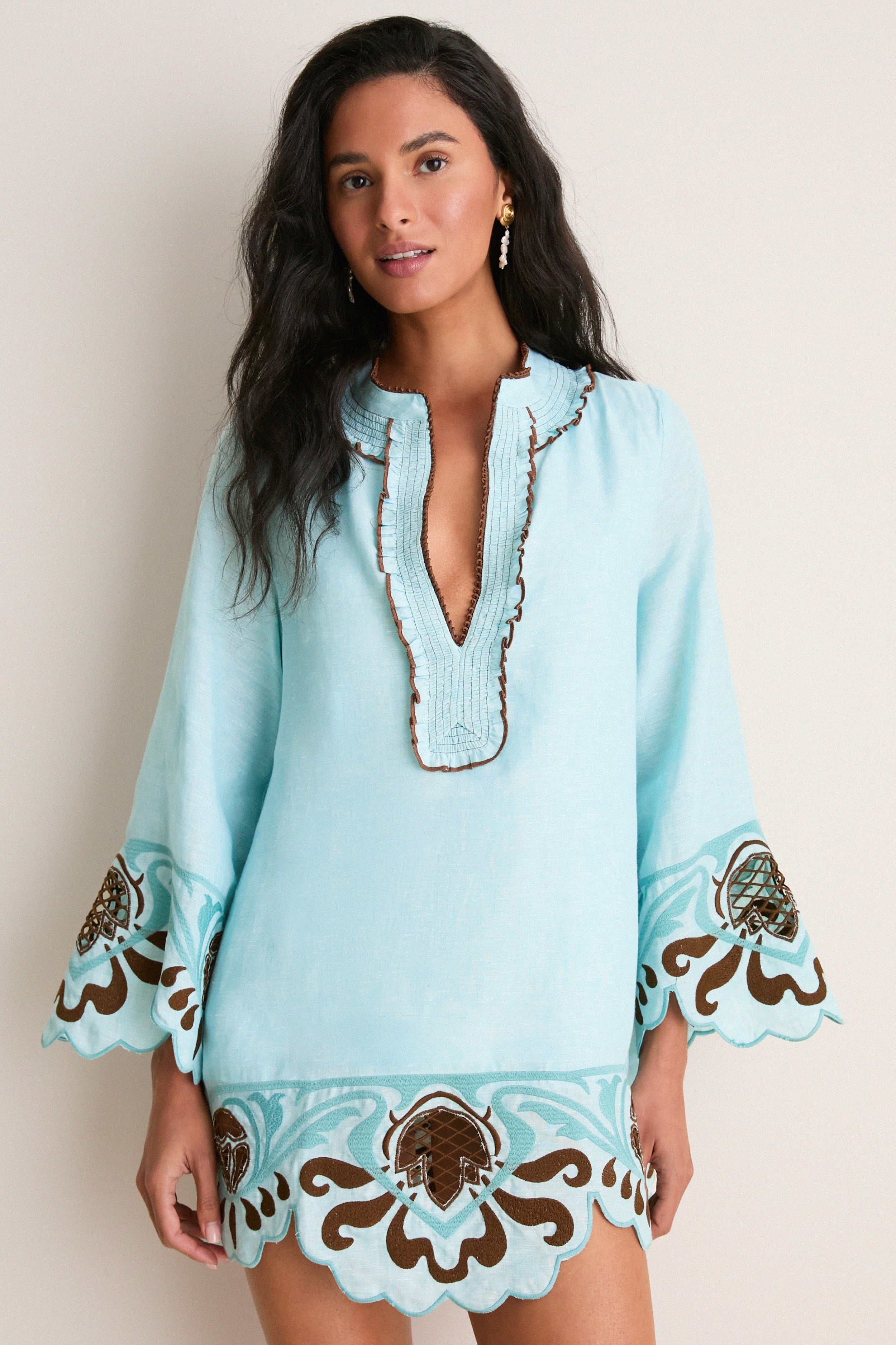 Turquoise Linen Tess Short Dress