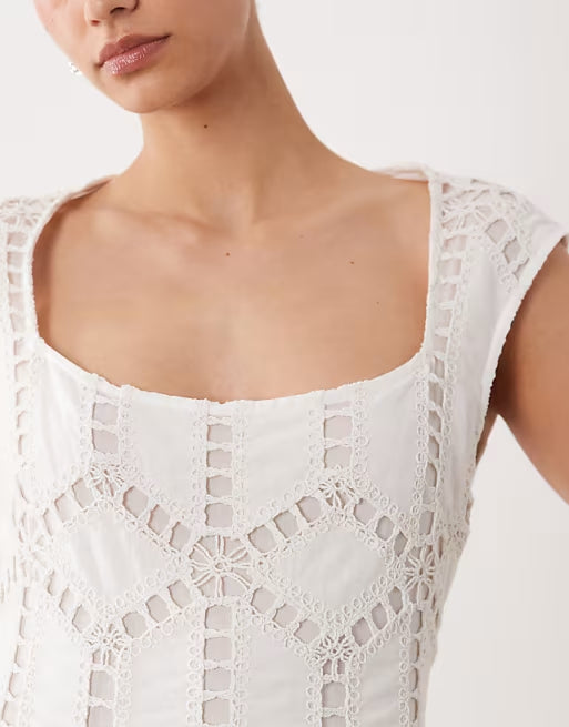 embroidered maxi dress with layered skirt in white