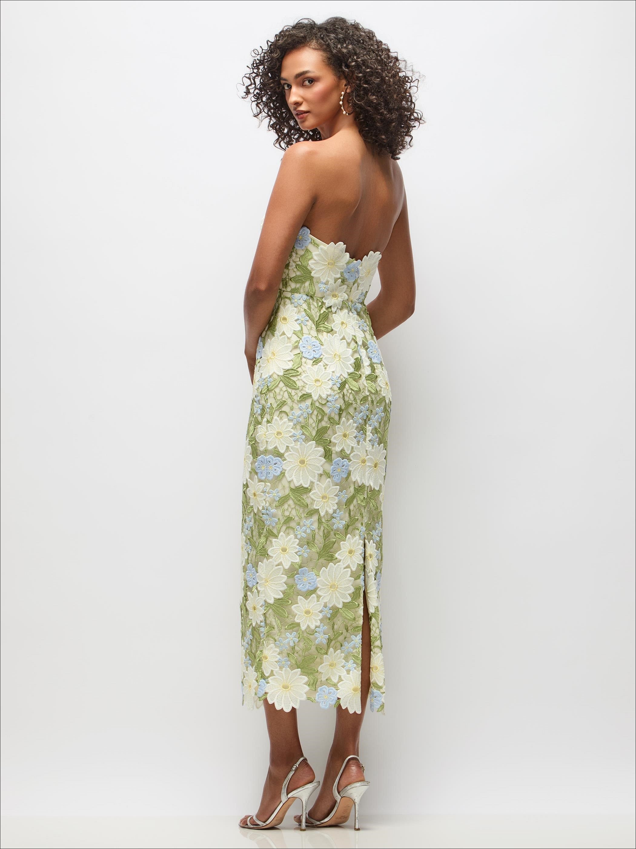 Strapless Daisy Lace Column Midi Dress