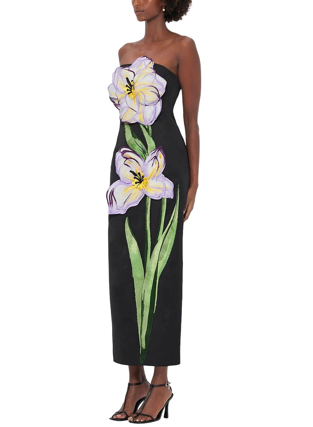 Leo Lin Womens Rayna Appliqué Floral Maxi Dress 6 Ebony - NWT