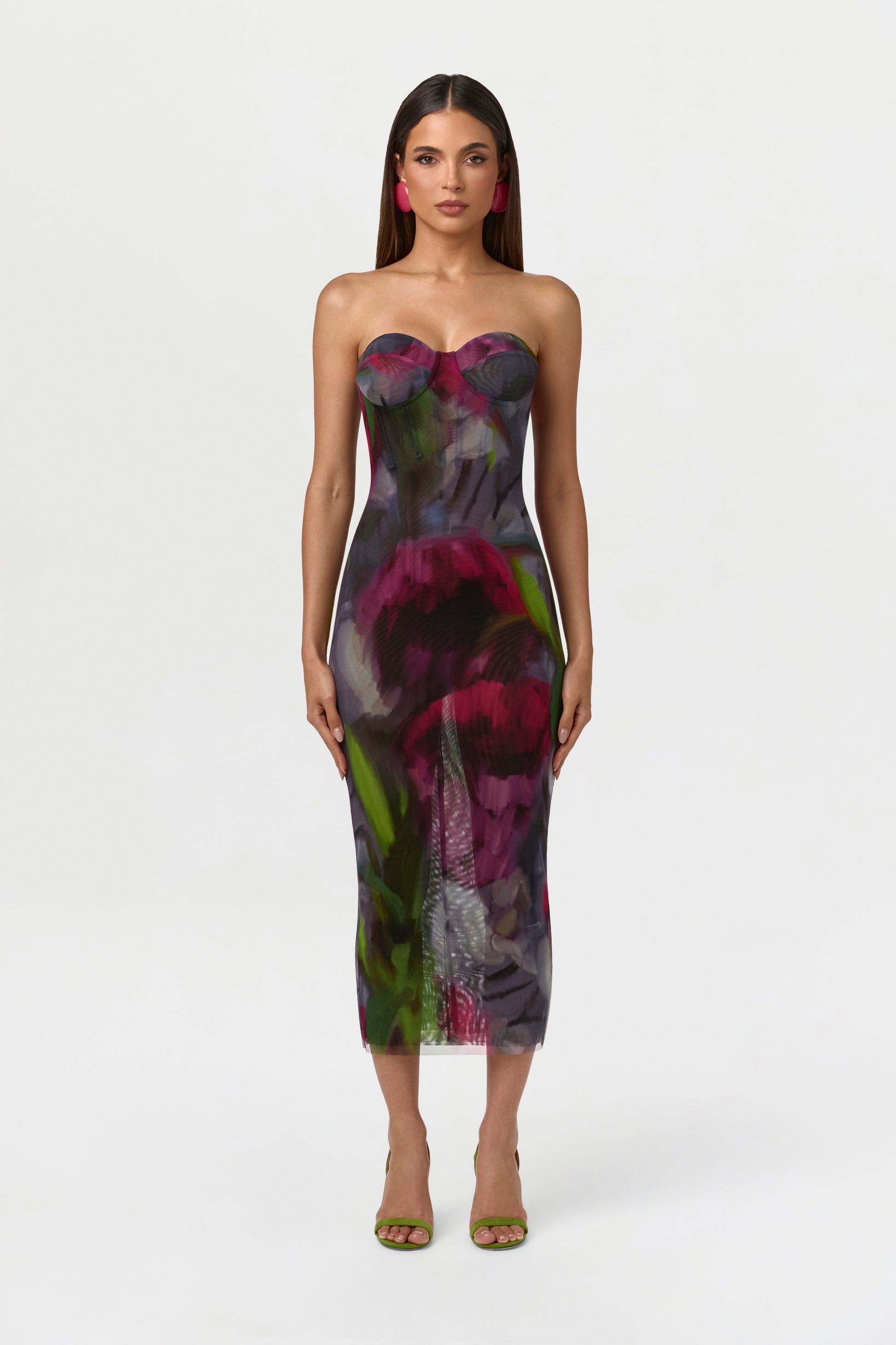 Mesh Print Bolero Midi Dress