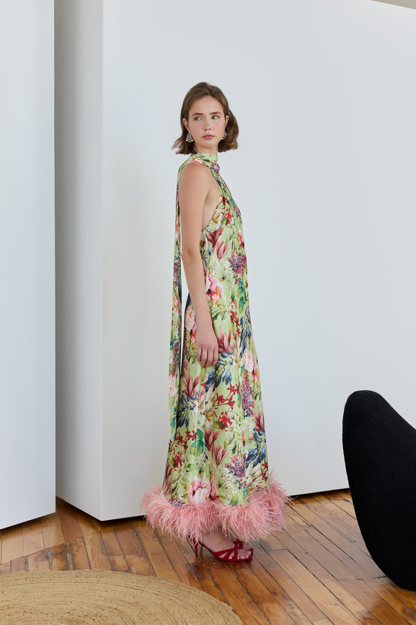 Maliya Feather Dress in Eden Tapestry