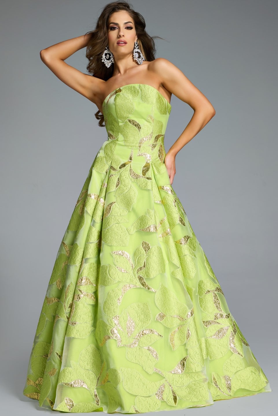 Strapless A-Line Gown with Textured Floral Motif 44369