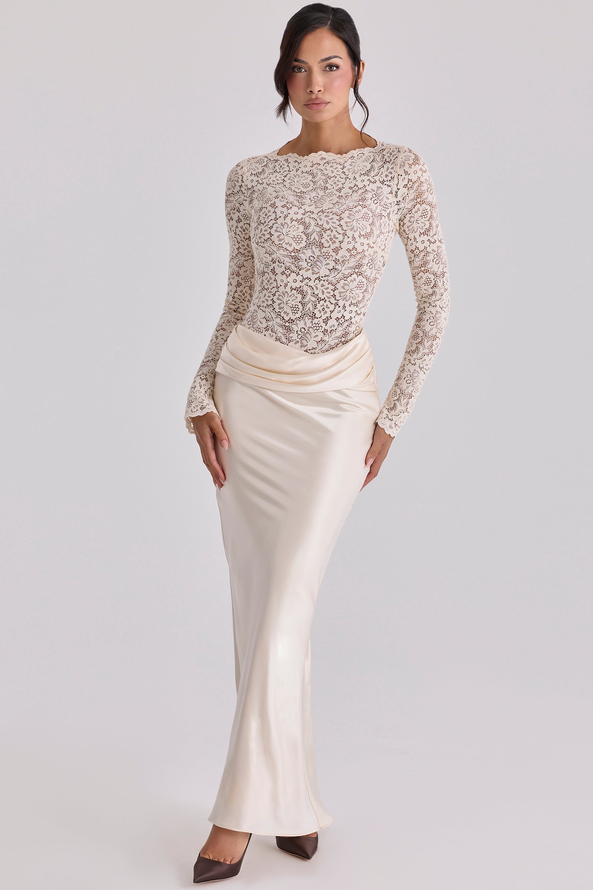 Beau Vintage Ivory Satin Two-Piece Set