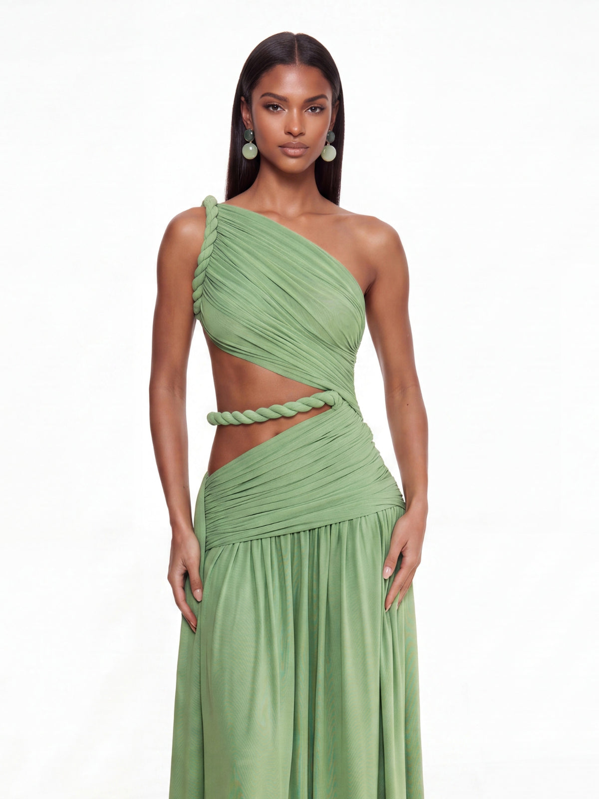 S Givora One Shoulder Cutout Maxi Dress In Mint