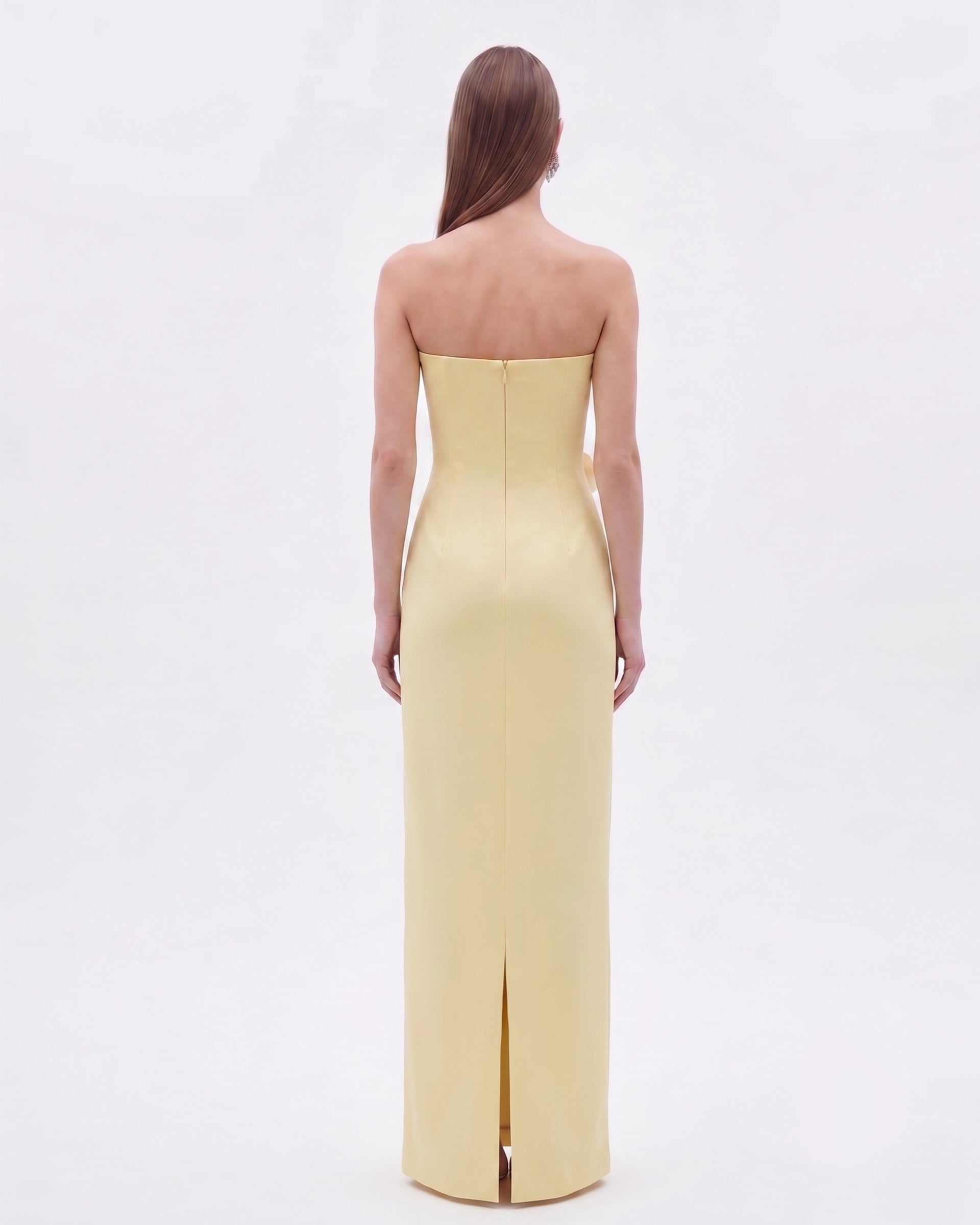Floral Appliqué Strapless Dress - Yellow