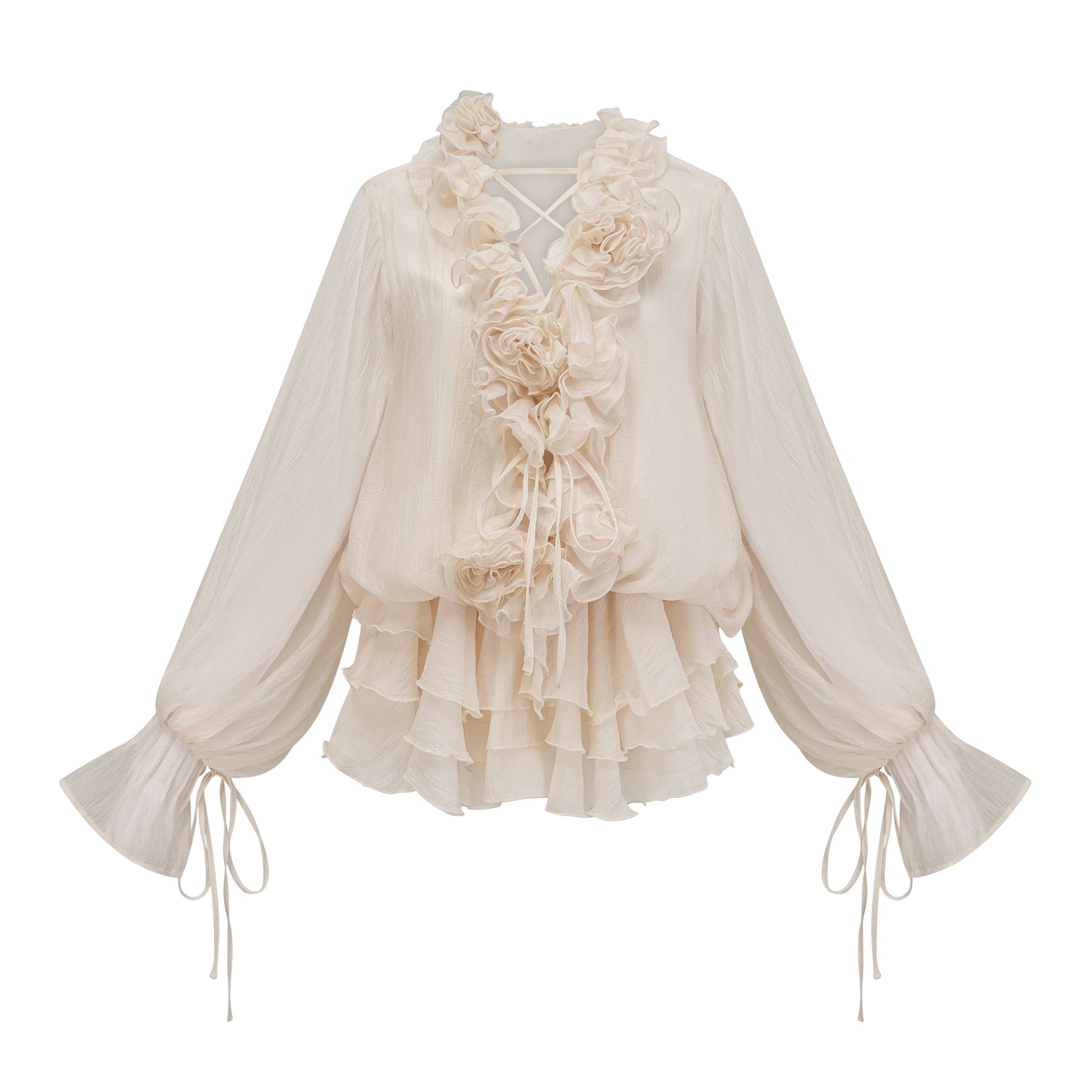 Zéphyrine floral-appliqué tiered mini dress in Neutrals - S / Neutrals