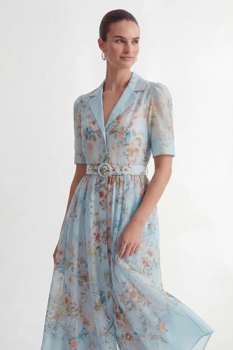 Garden Girl Moment Blue Floral Print Short Sleeve Maxi Dress
