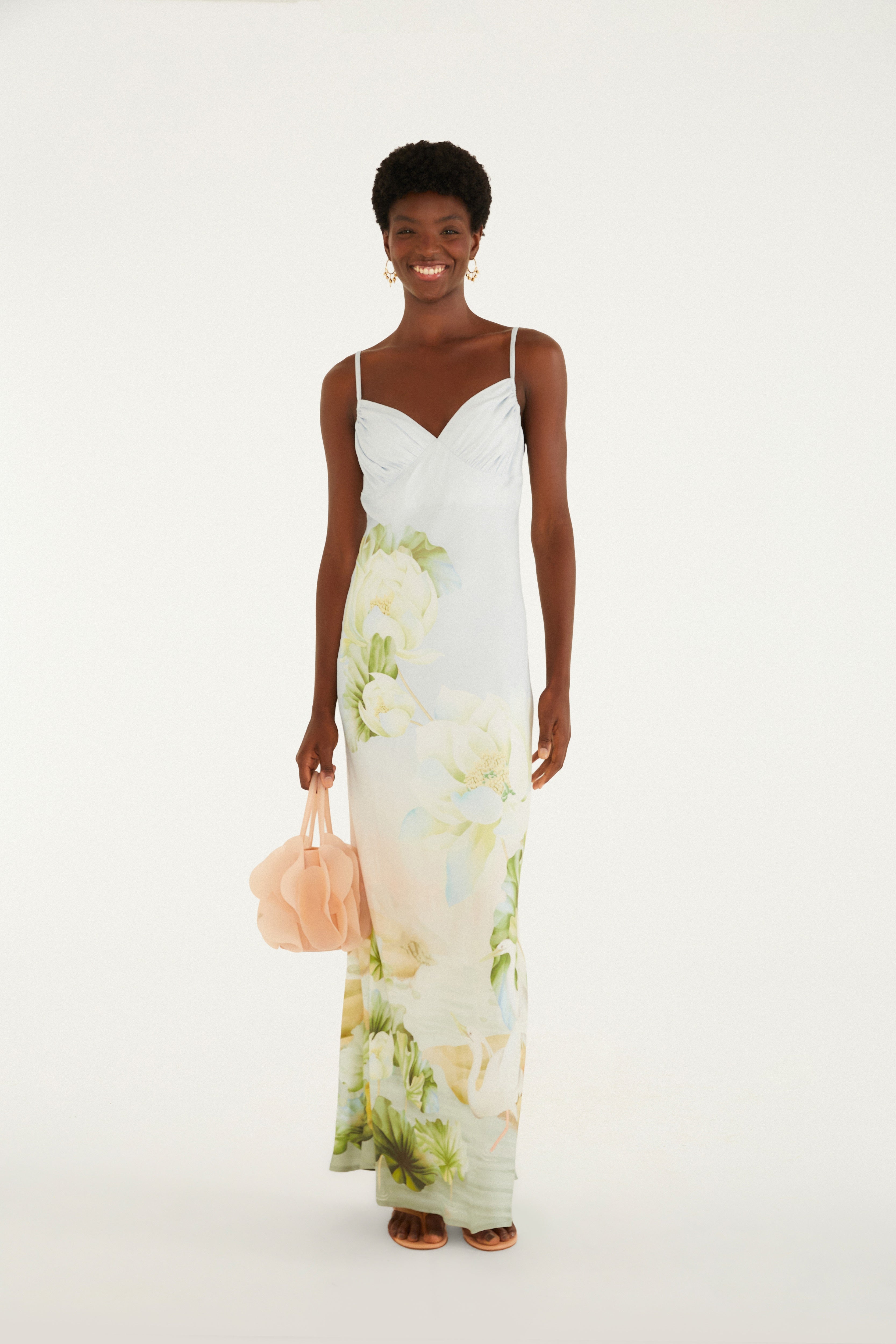 Vestido Longo Estampado Lago De Lótus