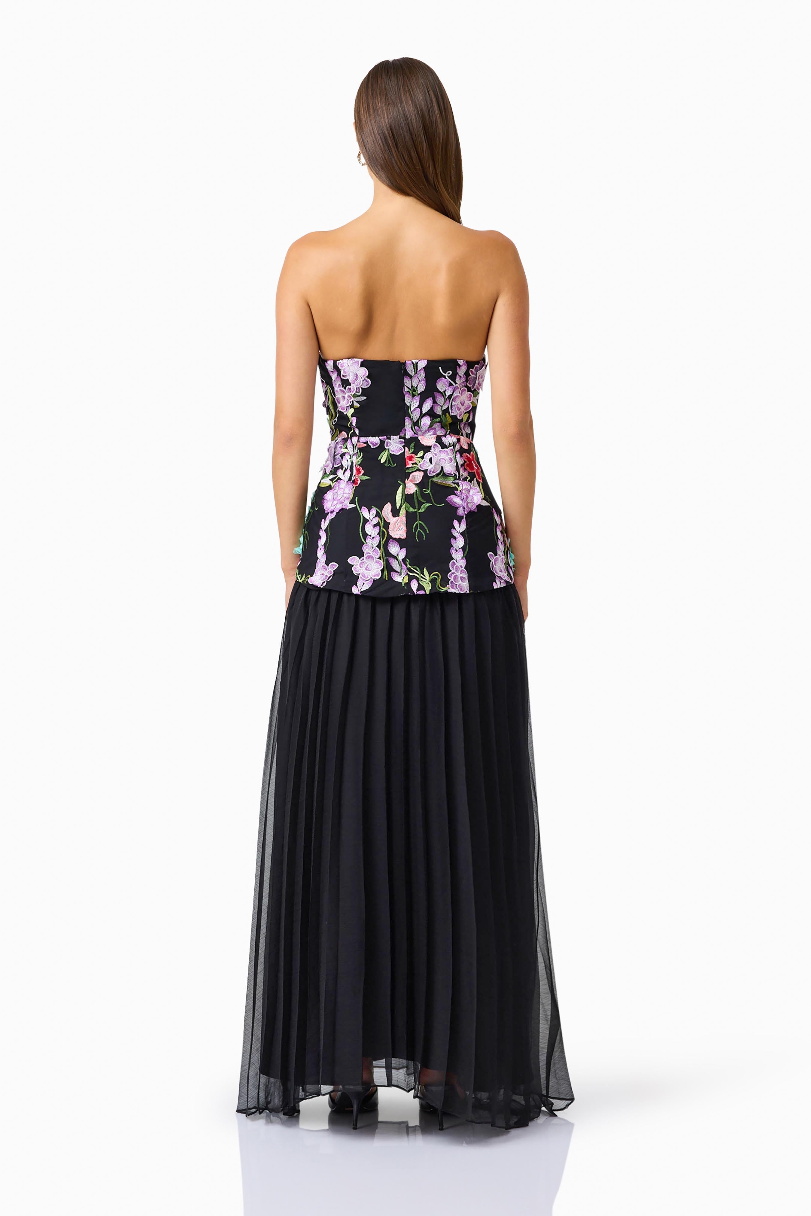 Veloria A-line Gown in Black & Pastel Floral