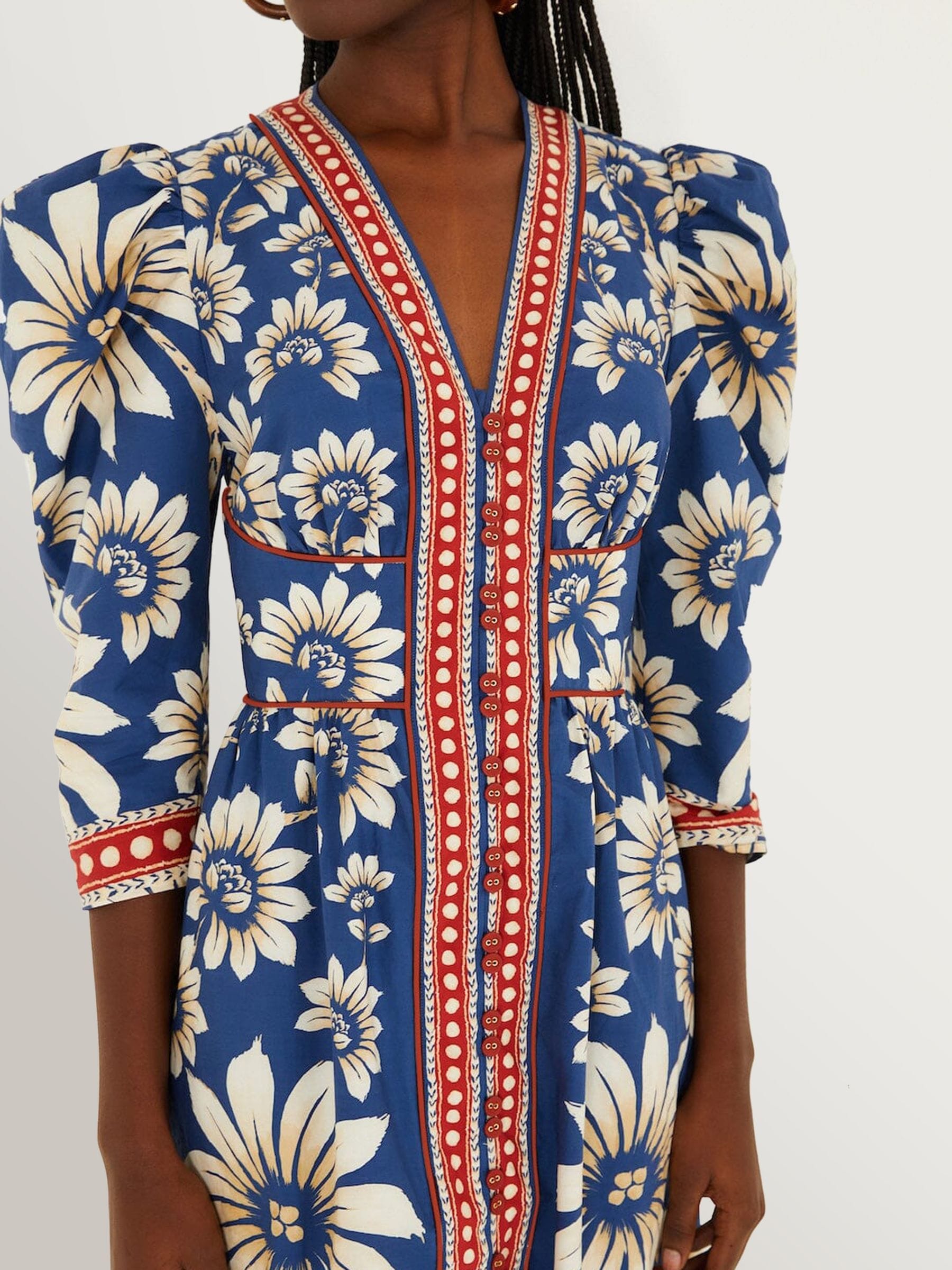 Farm Rio Blue Luna Floral Print Cotton Maxi Dress