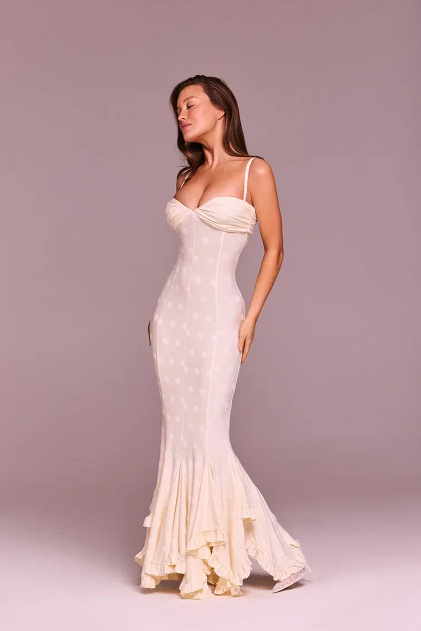 Ivory Ruched Bust Mermaid Maxi Dress