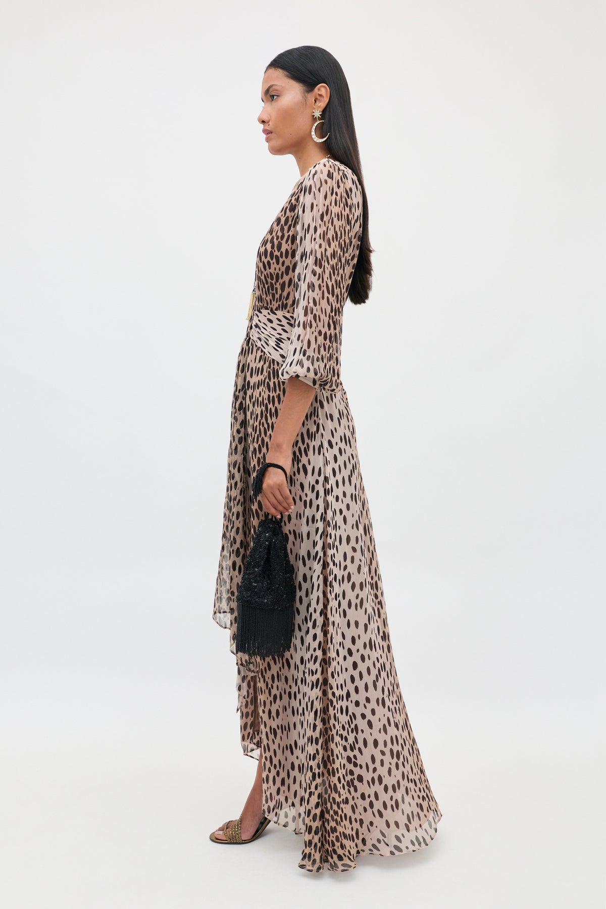 Meera Chiffon Gown in Brown Antelope Spot Black
