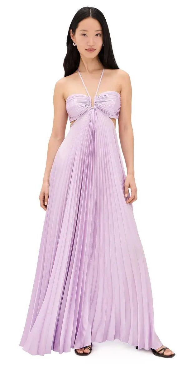 Moira Pleated Halterneck Maxi Dress