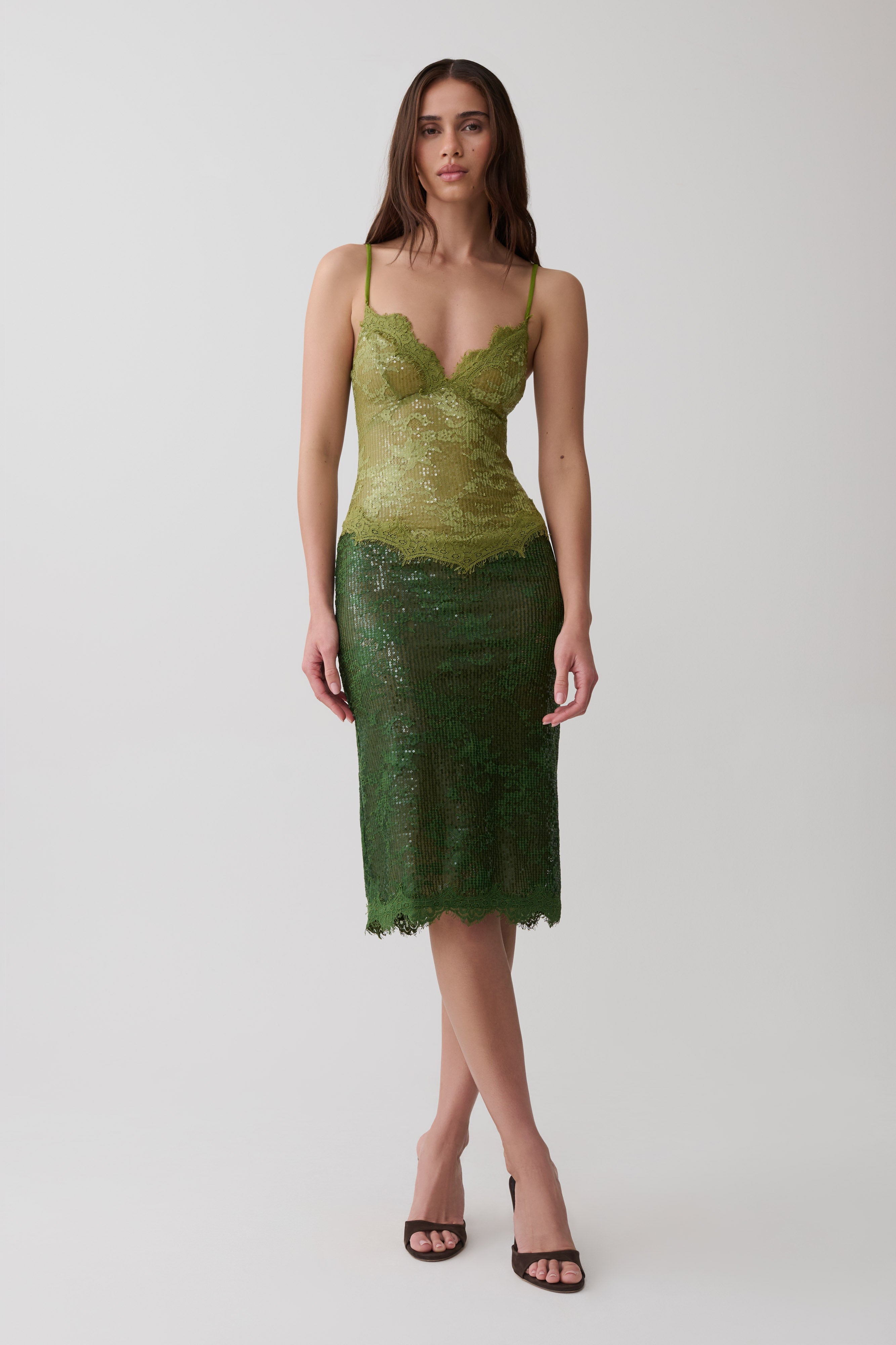 Jaimee Lace Midi Dress - Tonal Green