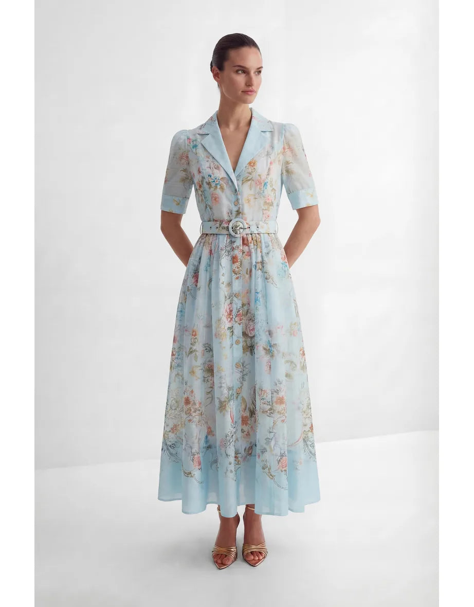 Garden Girl Moment Blue Floral Print Short Sleeve Maxi Dress