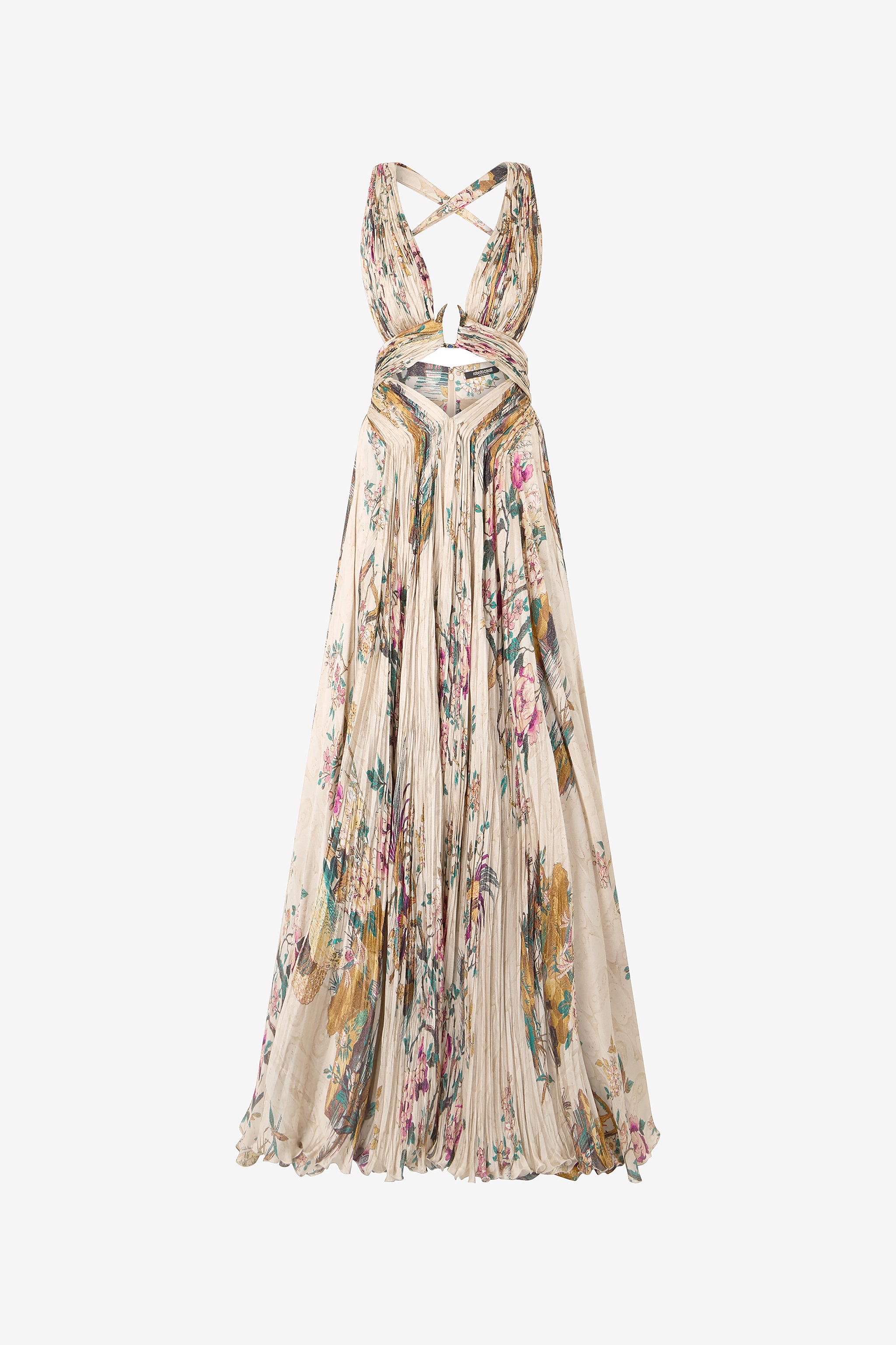 Extralanges Kleid Aus Reiner Seide Mit Oriental Bird Print