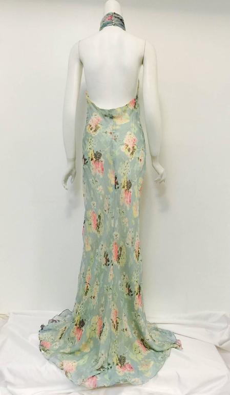 Ralph Lauren Collection Floral Print Silk Bias Cut Halter Dress With Ruffles
