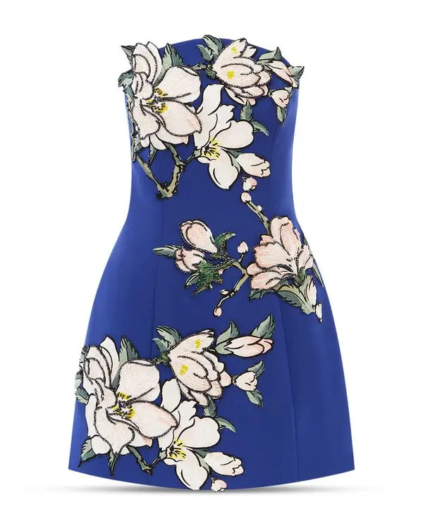 Zaria Applique Floral Bustier Mini Dress - Blue