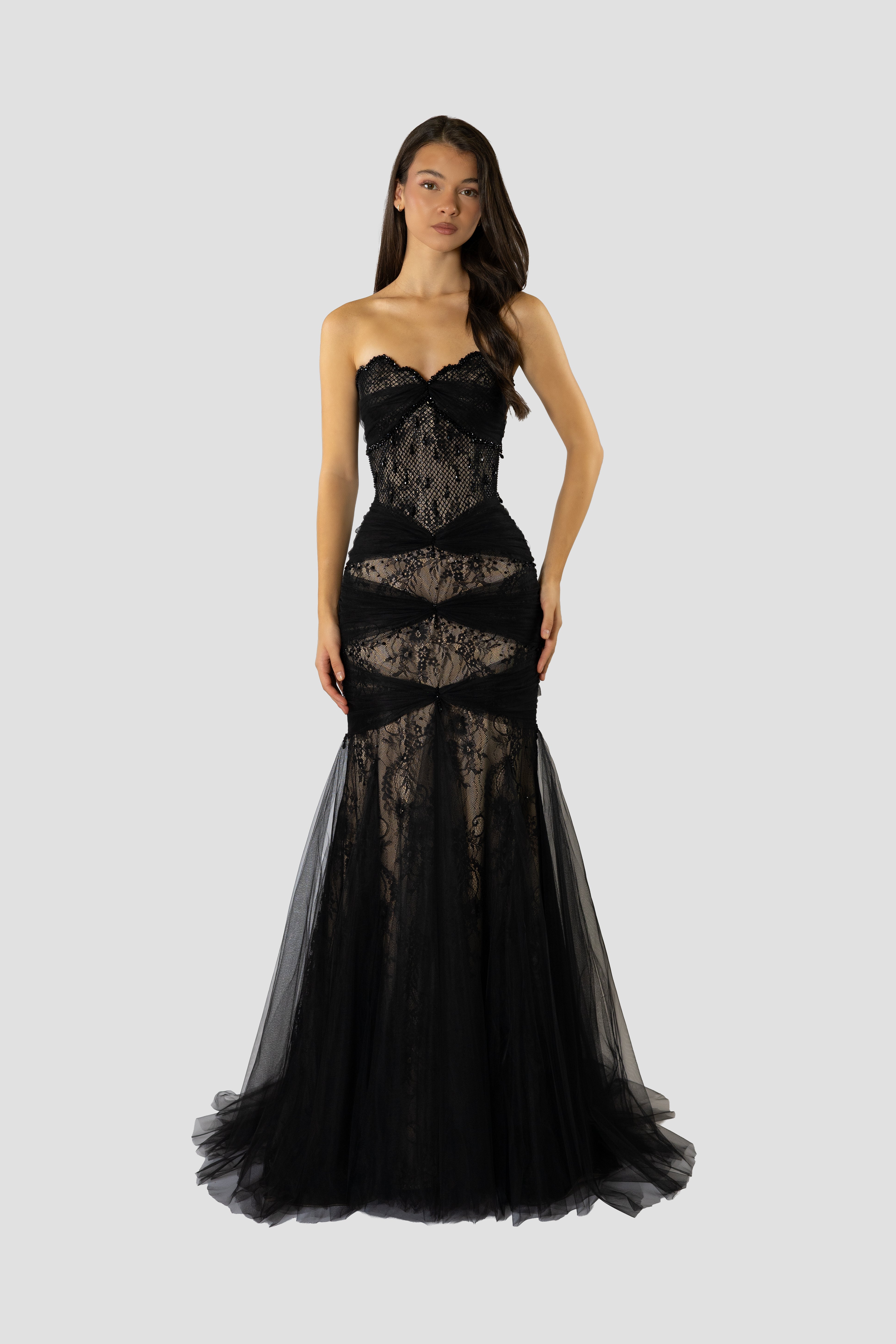 Sheer Black Draped Dress