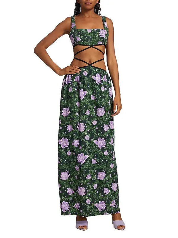 Peonia Cut-out Strappy Maxi Dress - Green