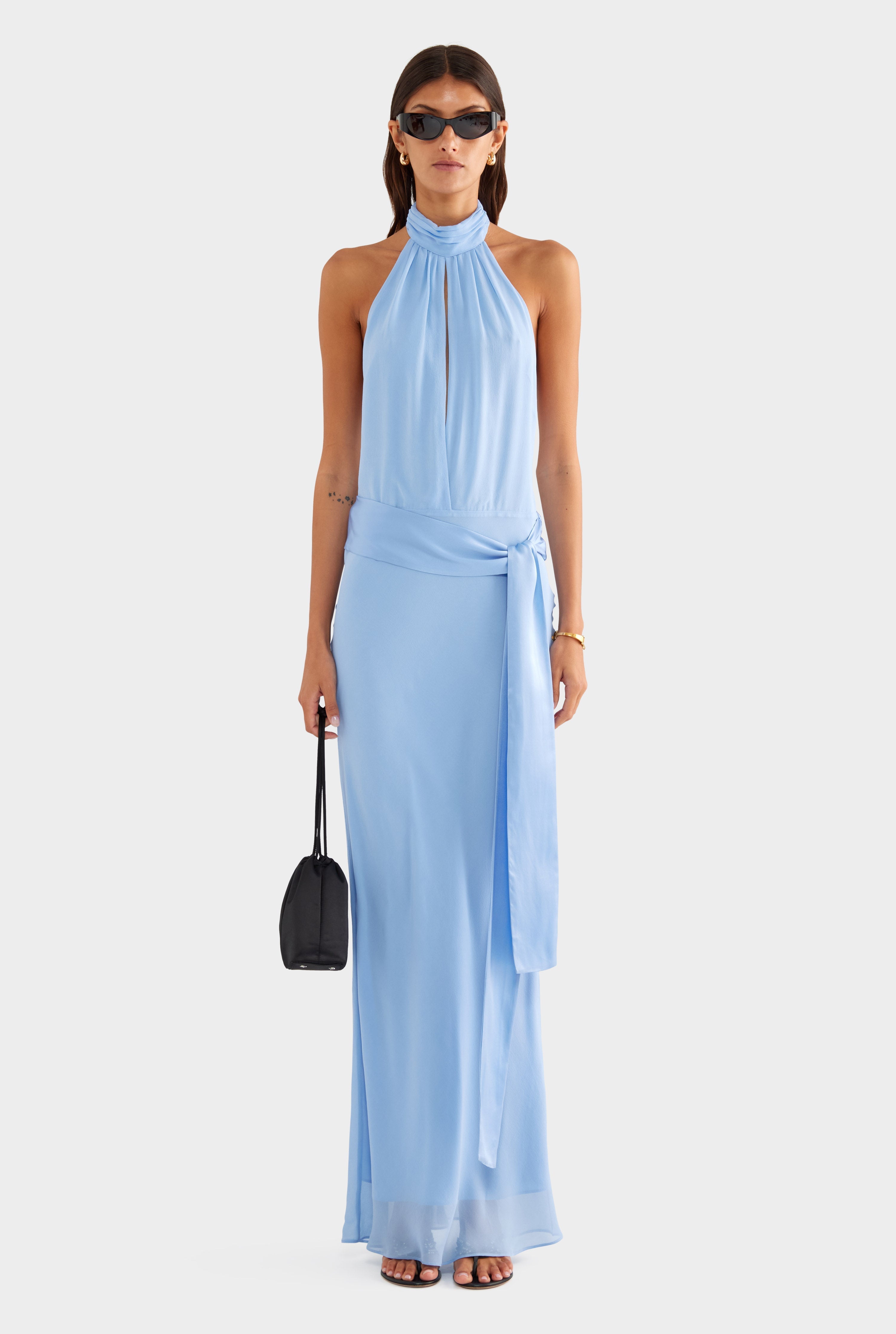Silk High Neck Sash Dress
