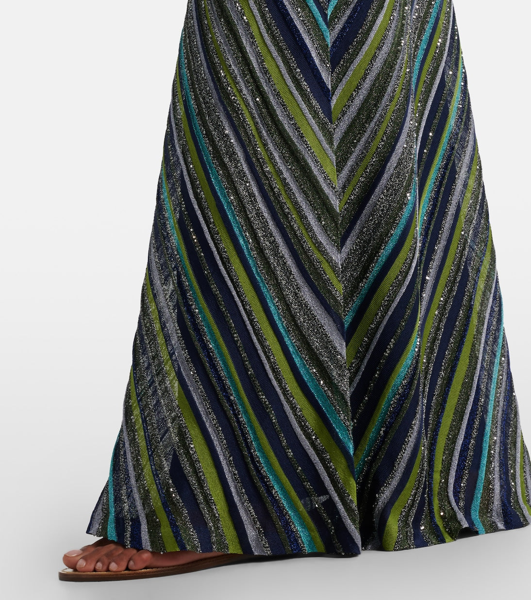 Sequined one-shoulder lamé maxi dress
