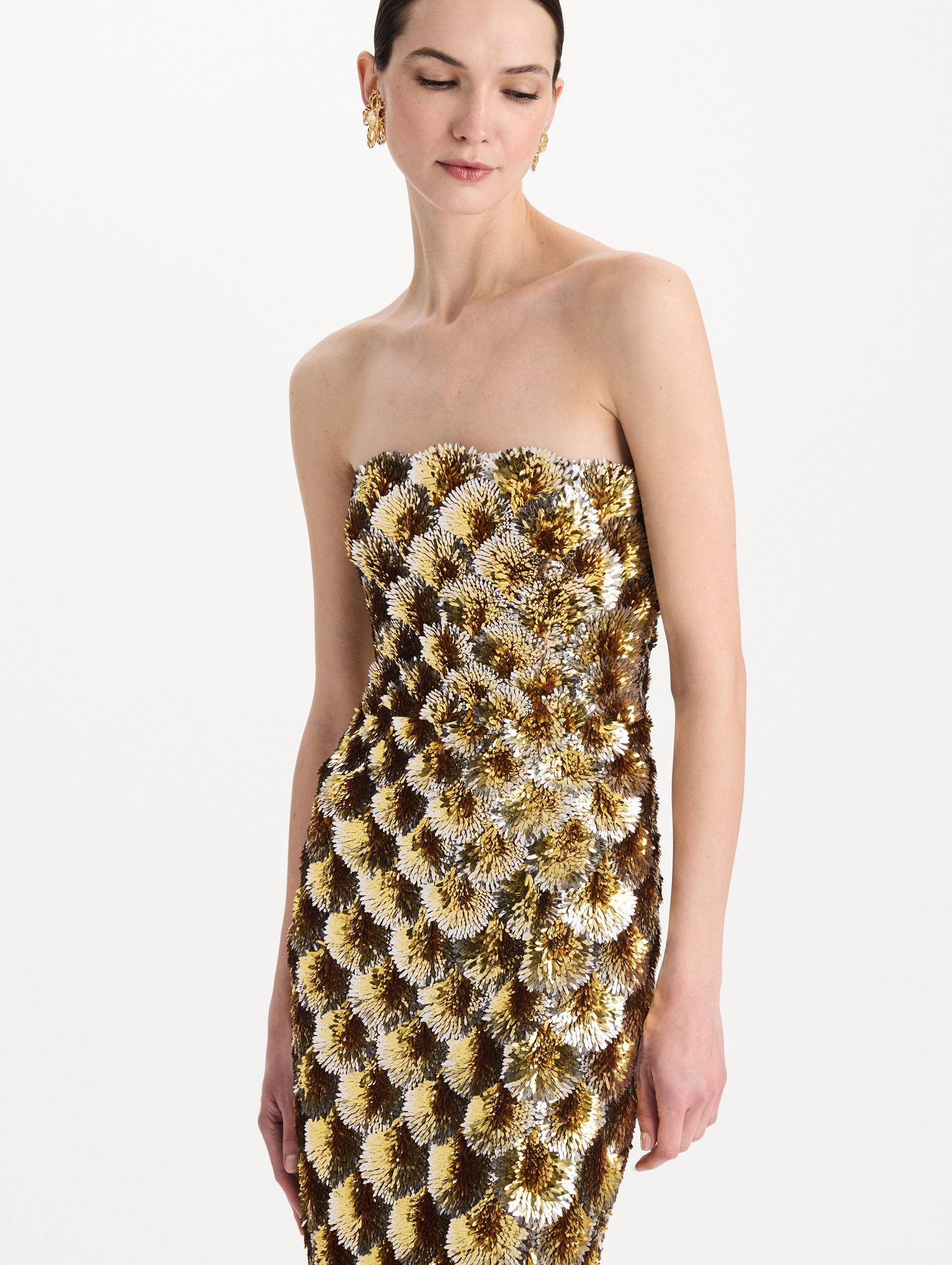 Sequin Embroidered Scalloped Cocktail Dress